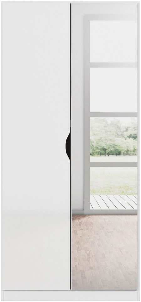 rauch Kleiderschrank Freiham Drehtürenschrank Schrank Garderobenschrank Breite 91cm Schlafzimmerschrank mit Spiegel und Griffmulden BESTSELLER