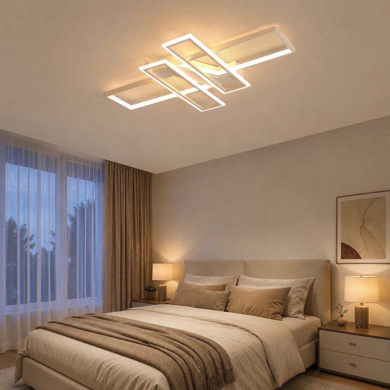OYLCDI Deckenleuchten LED Deckenlampe 6 Rahmen,Dimmbar mit Fernbedienung für Wohnzimmer, LED fest integriert, 94W 3000-6500k, Modern Runde Wohnzimmer Schlafzimmer Arbeitszimmer Esszimmer Dekoration Lampen, Wohnzimmer-Leuchte