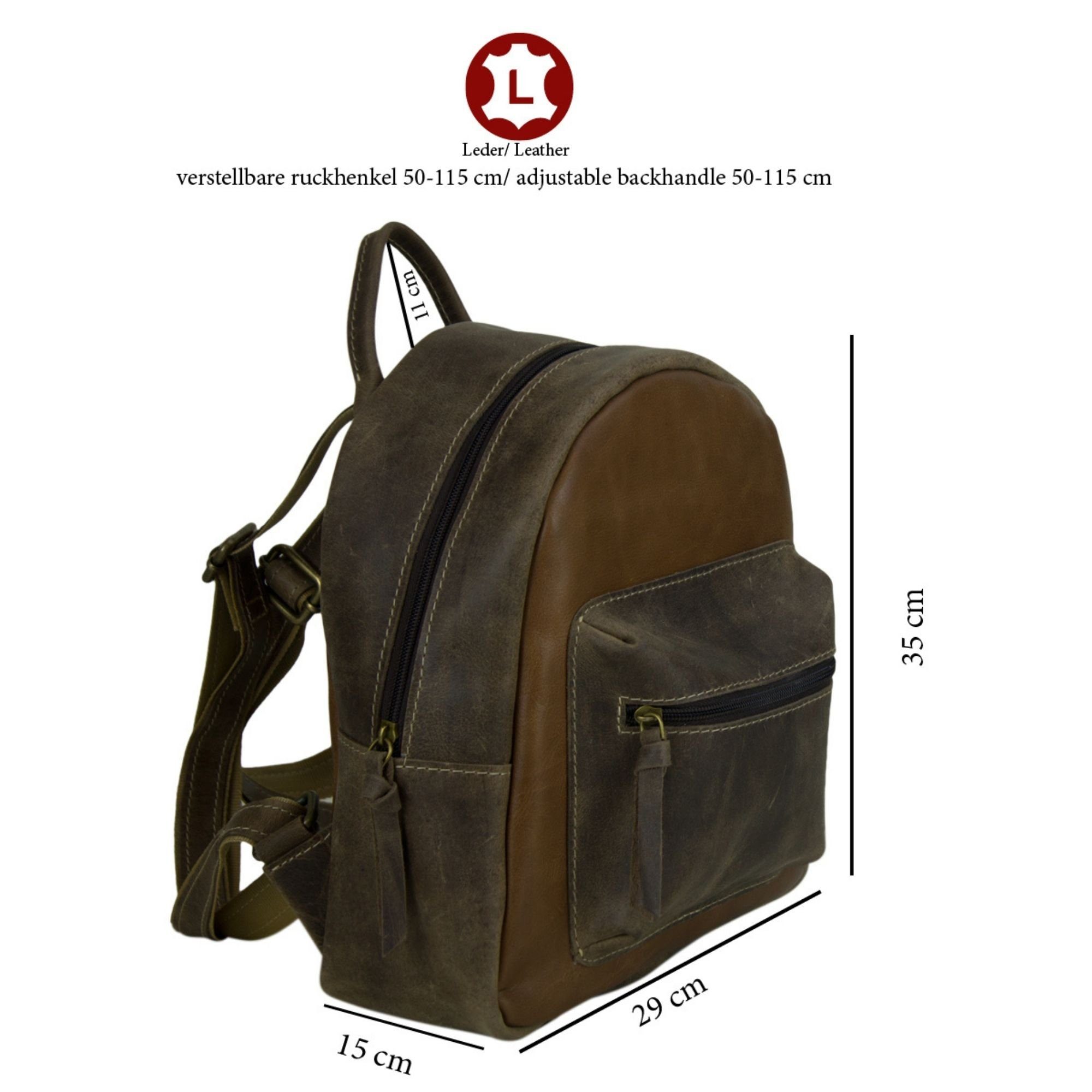 Ihn, Retro echte Leder Cityrucksack Daypack Sie/ Still. und Stone Schöne für Sunsa Rucksack, Backpack Canvas Tasche braun/D.braun aus Leder wash in