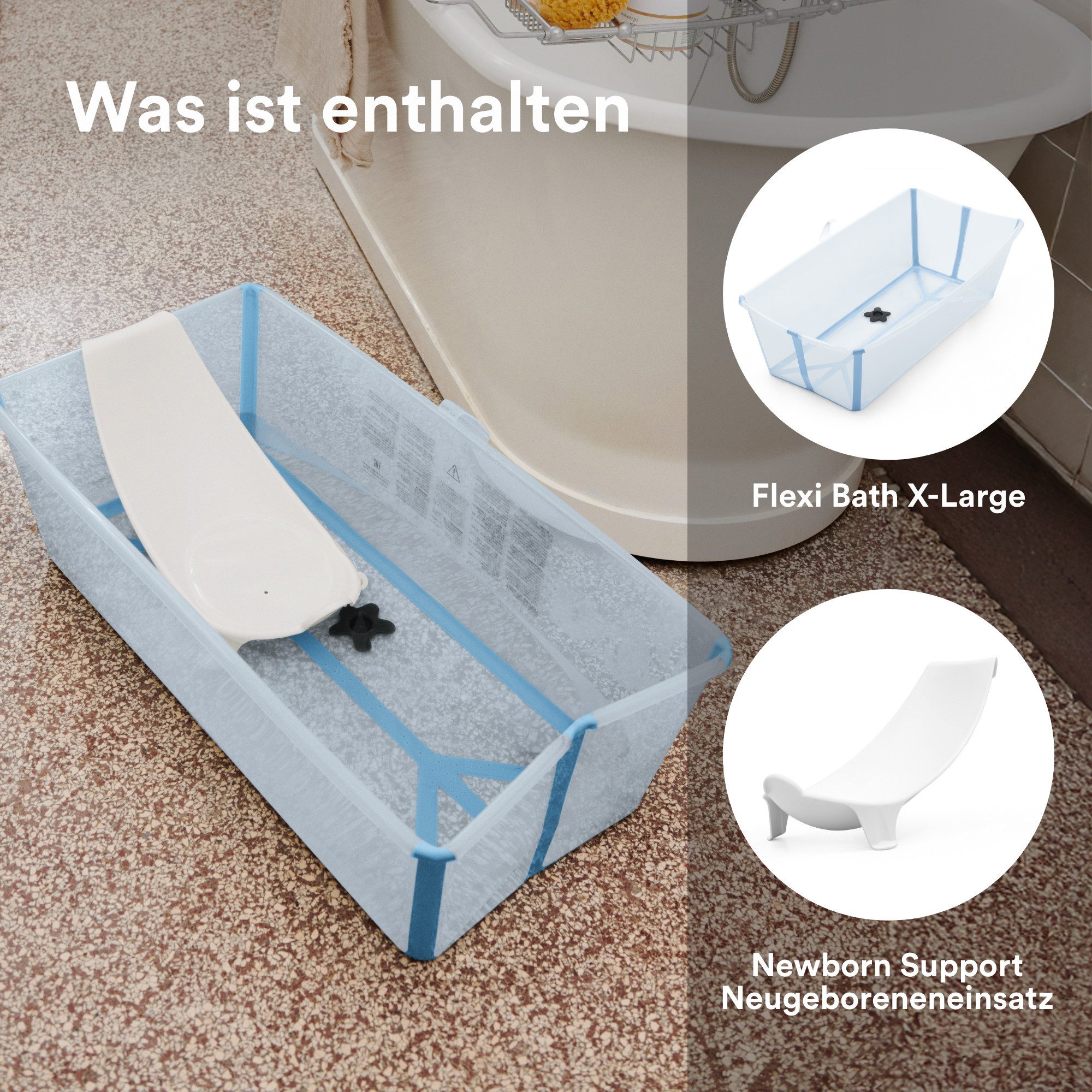 Stokke Babybadewanne Flexi Bath® X-Large Bundle mit Newborn Support