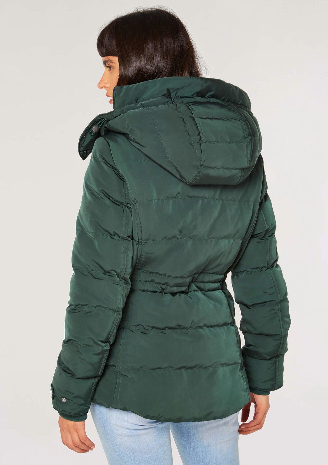 Jacket Apricot Kapuze) abnehmbarer mit Fur Lined mit (1-St., grün abnehmbarer Kapuze Puffer Hood Winterjacke Rem