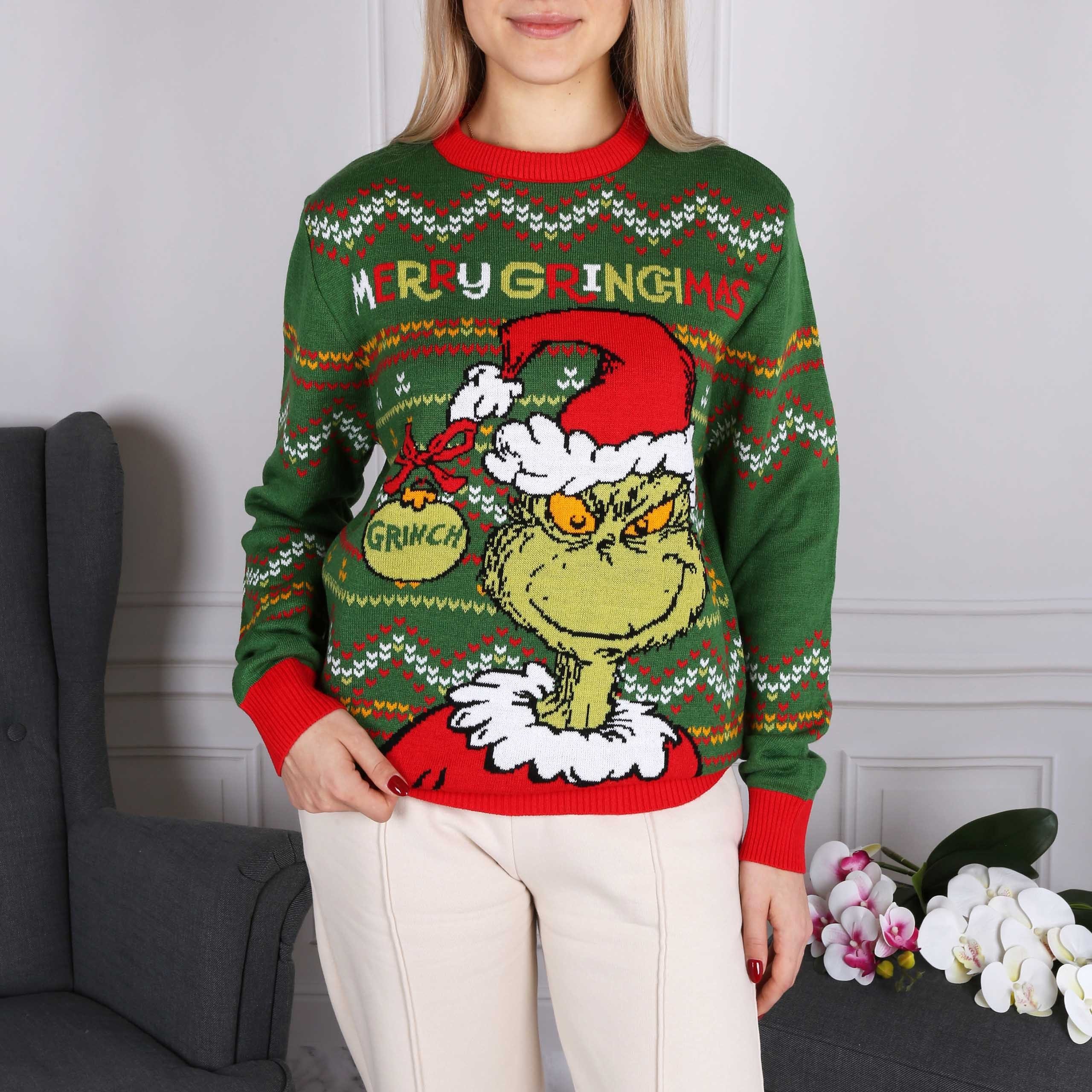 Sarcia.eu Weihnachtspullover Grinch Grüner Weihnachtspulli, unisex, warm XS