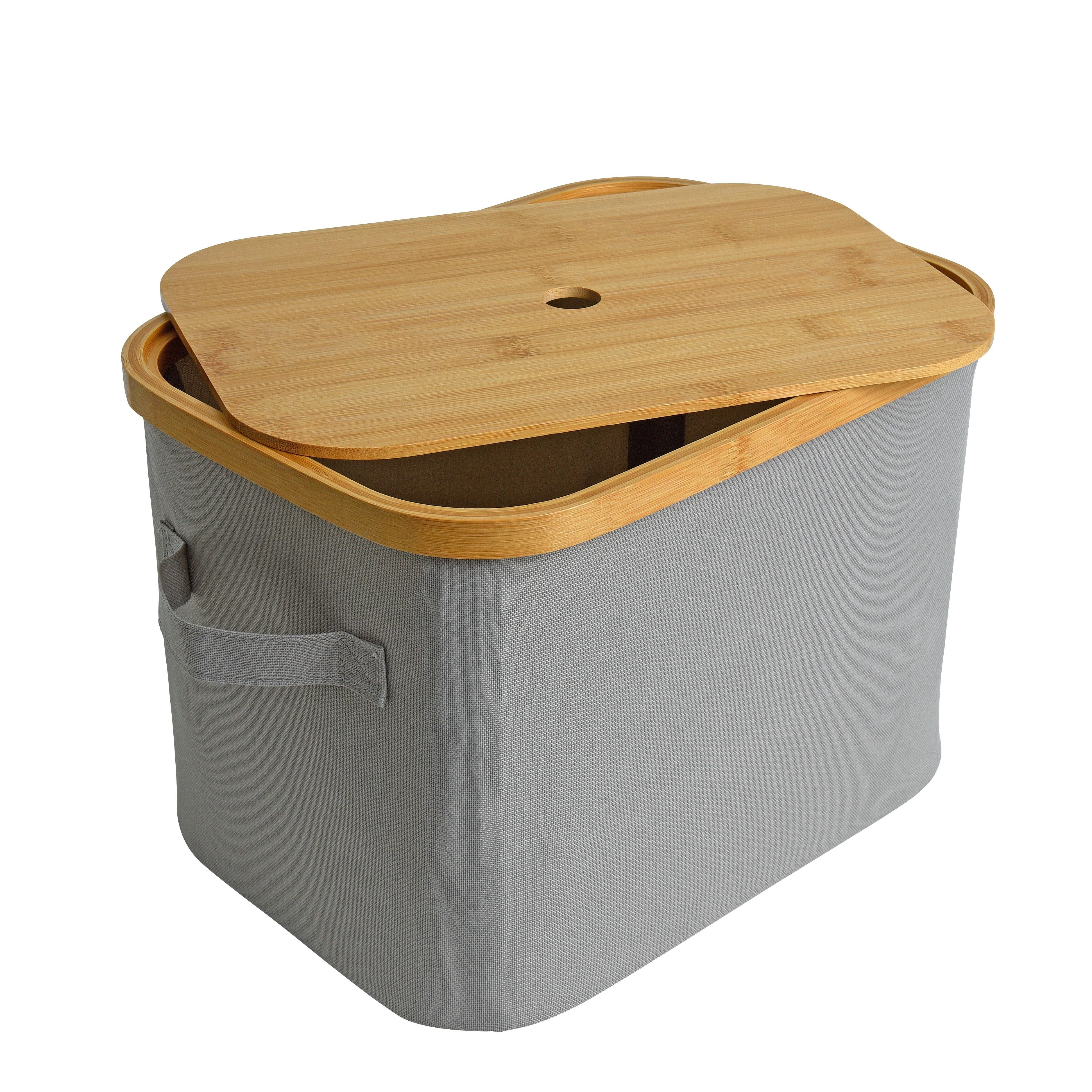 ESTEXO Aufbewahrungssystem Faltbarer Bambuskorb Aufbewahrungsbox Hellgrau 35x25x24 cm Aufbewahr