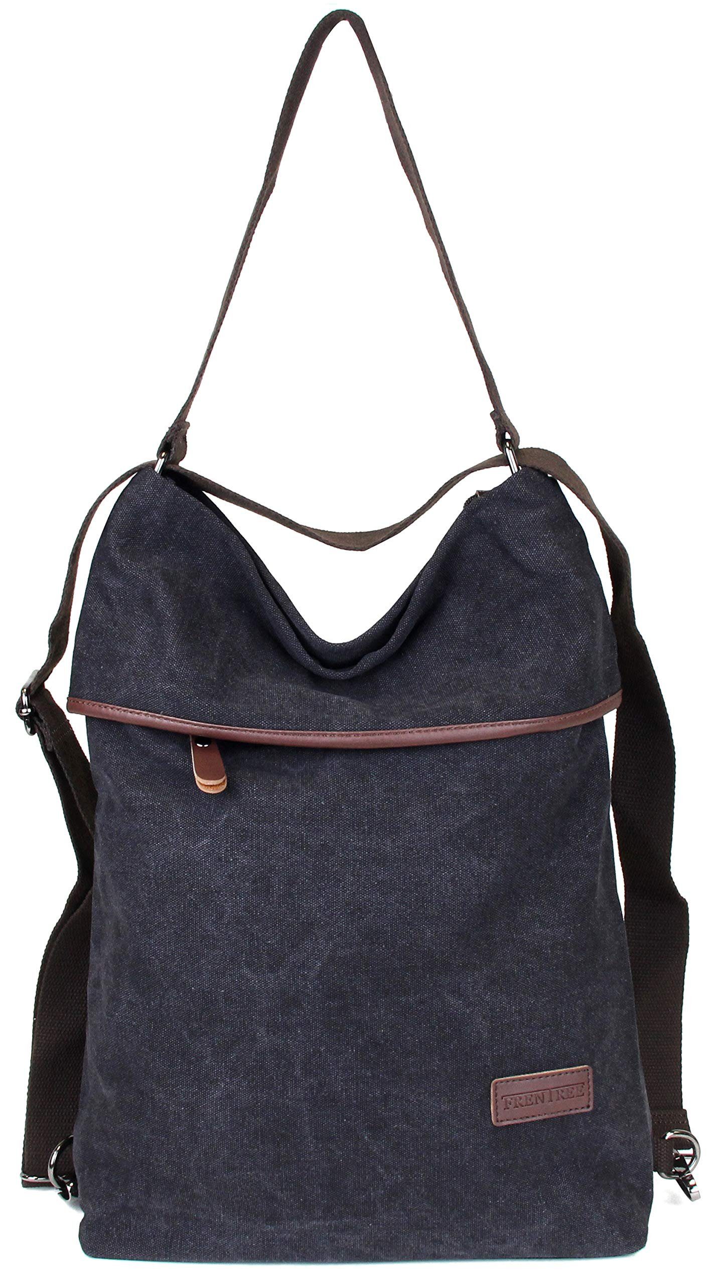 Frentree Schultertasche Canvas Damen Umhängetasche 3in1 Rucksack Handtasche, Anti Diebstahl, Vintage Hobo Tasche Schultertasche für Alltag Büro Schule Einkauf