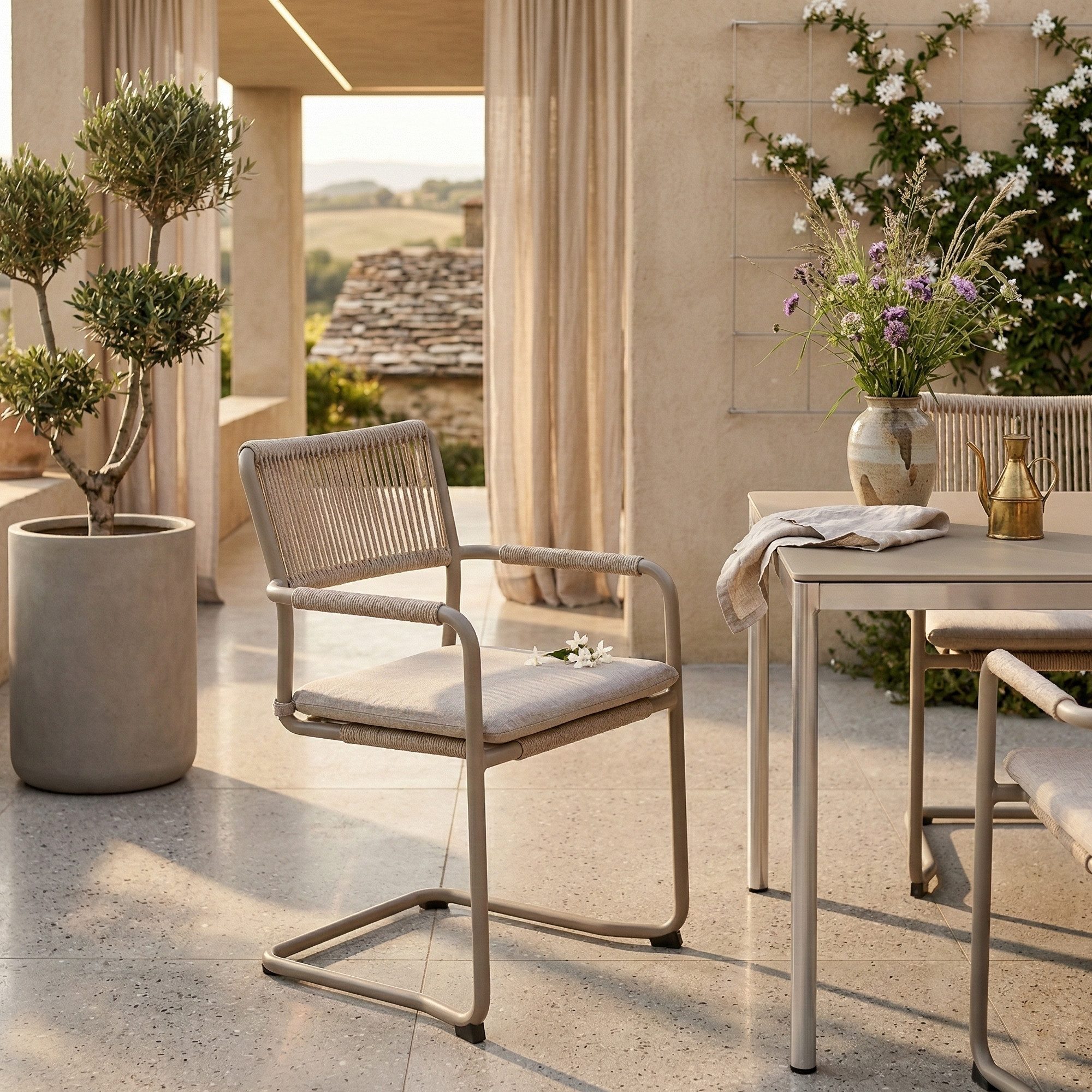 MANDALIKA Garden Gartensessel 2er Set - Dining Schwingersessel Madri Polycord Rope mit Auflage