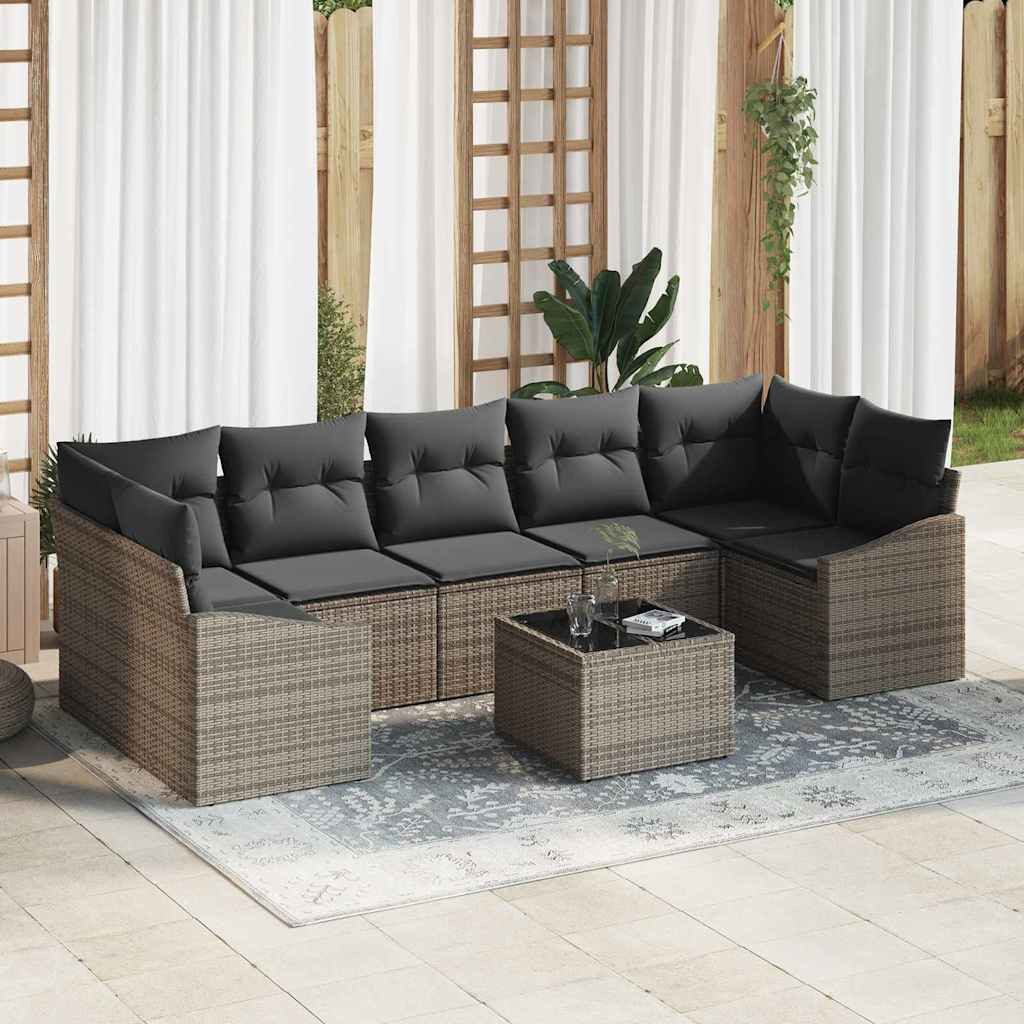 vidaXL Loungesofa Sofa Set mit Kissen mit Kissen Grau 55 x 55 x 37 cm Poly Rattan