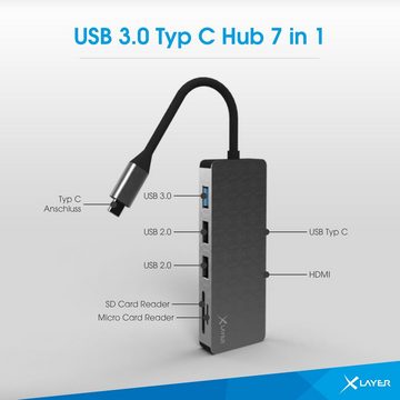 XLAYER USB 3.0 HUB XLayer Typ C 7-IN-1 Grey USB-Adapter