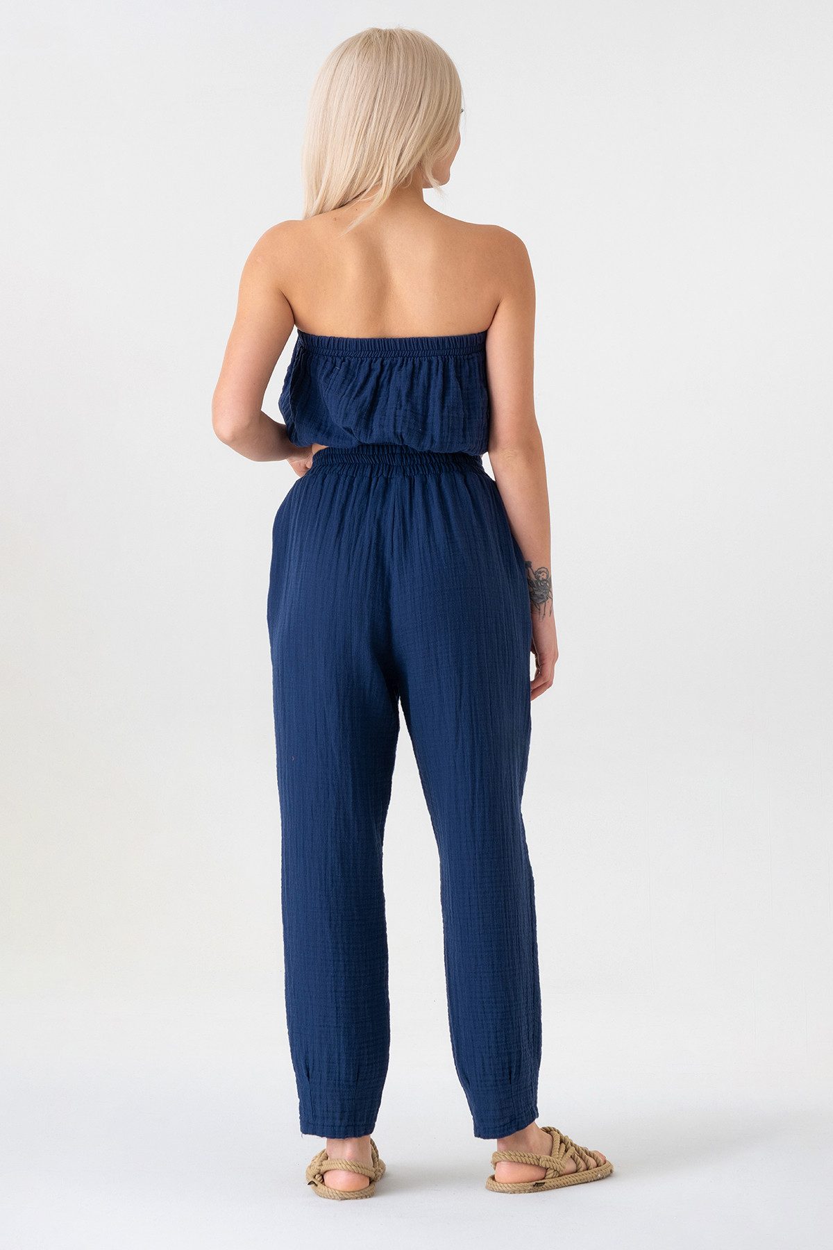 WENOR Schlupfhose Musselin Sommerhose, 100 % Baumwolle, elastischer Bund, Knöchellänge