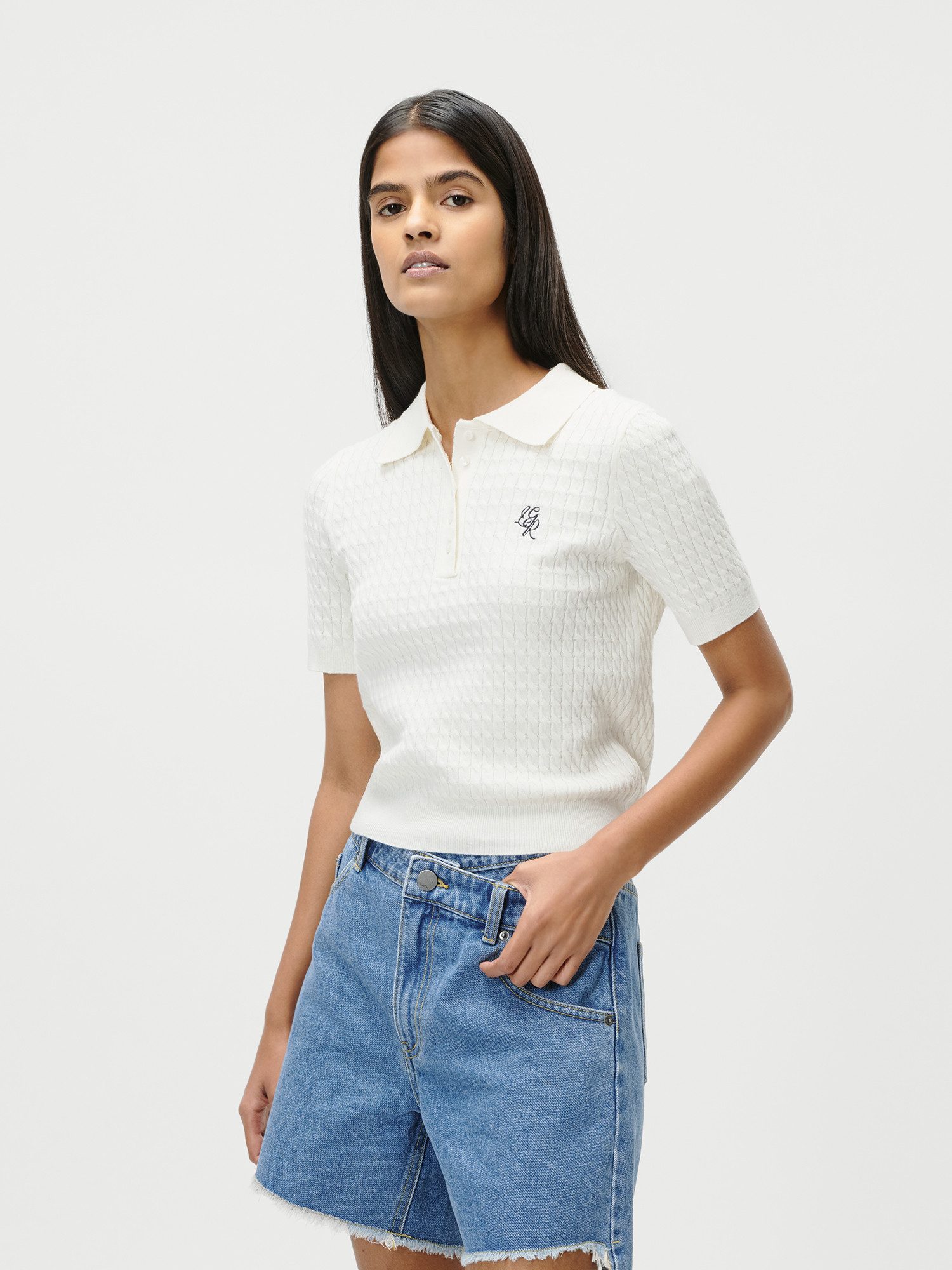LeGer Poloshirt Manolja, LeGer by Lena Gercke mit Zopfmuster, Logostickerei