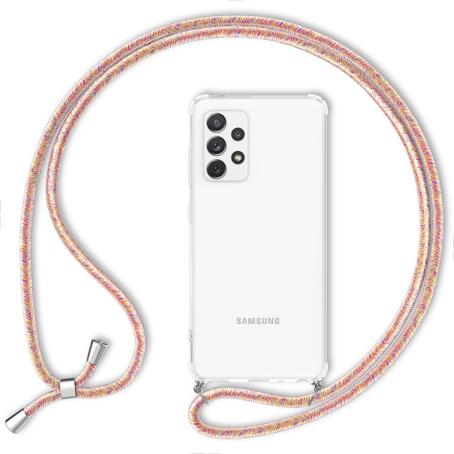 Nalia Backcover Samsung Galaxy A72 17 cm (6,7 Zoll), Klare Hybrid Hülle mit Kette / Schutzhülle zum Umhängen / Handyband