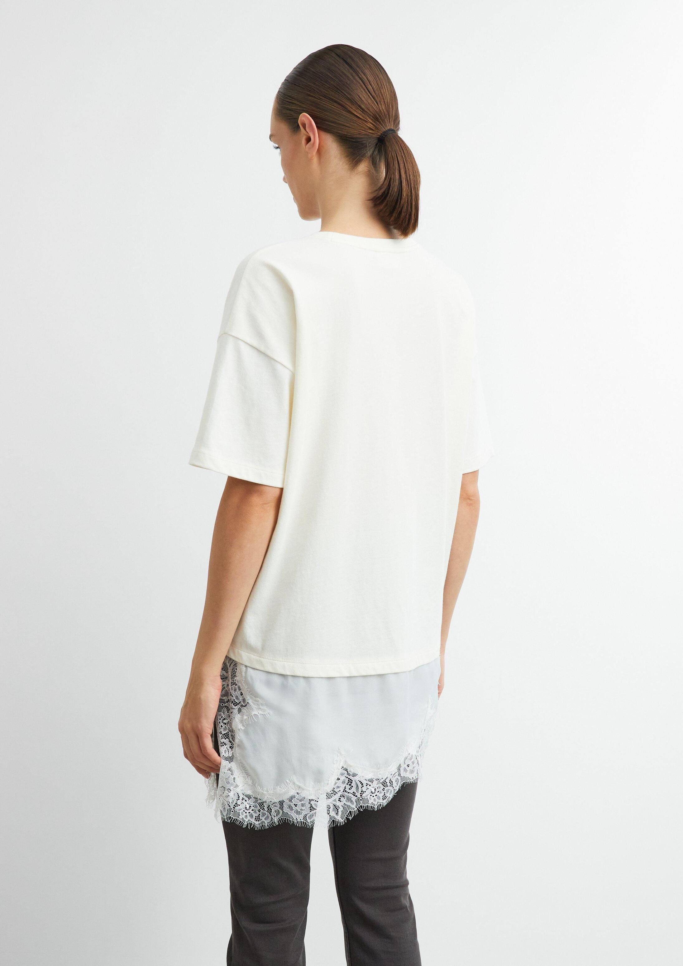 comma Kurzarmshirt T-Shirt Asymmetrisches T-Shirt mit Spitze – Bild 3 von 5