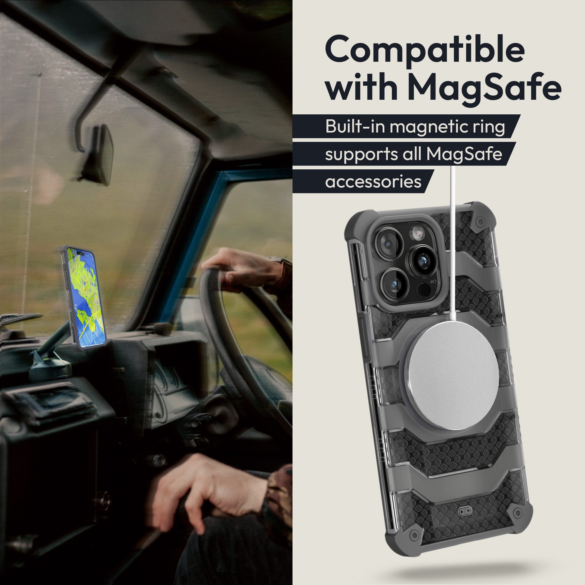 Oakshield Handyhülle Handyhülle für Iphone 15 Pro Max Hülle kompatibel mit MagSafe-Zubehör, Schutzhülle - Falltest nach Militärstandard - Grau