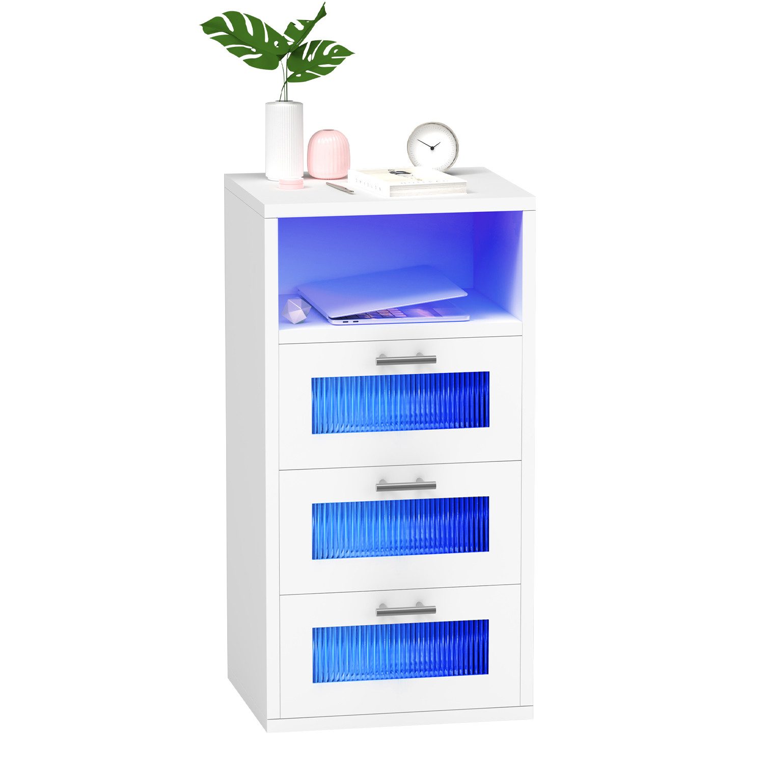 oyajia Nachttisch mit 2/3 Schubladen, Beistelltisch mit Ladestation und LED günstig online kaufen