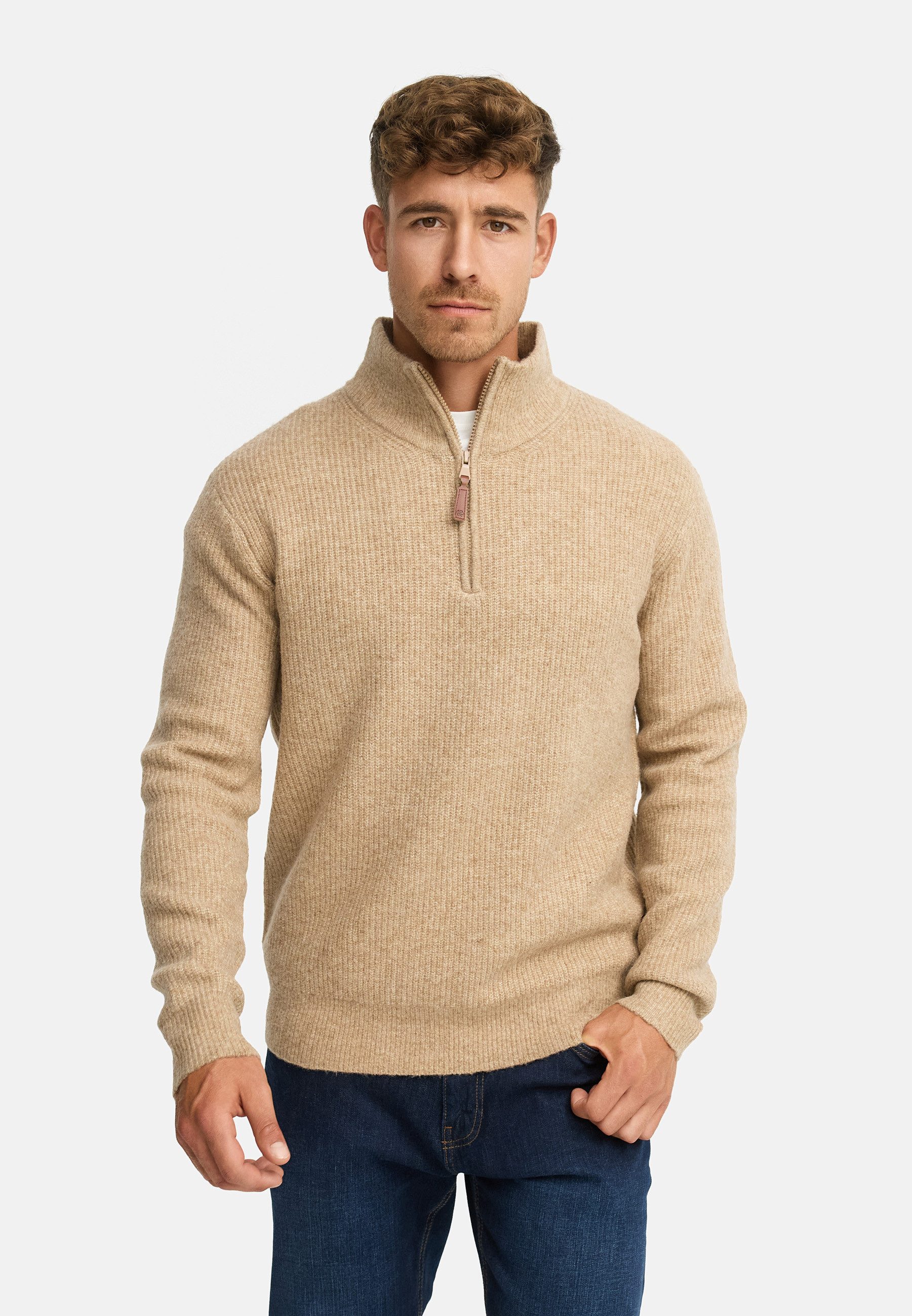 Indicode Strickpullover Herren INPeace Half Pullover Herrenpullover mit Stehkragen und praktischem Half-Zip
