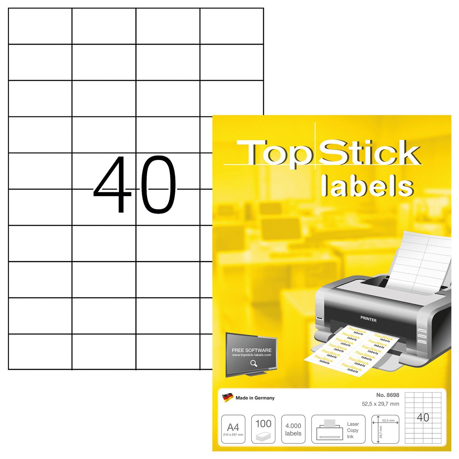 TopStick Etiketten 8698 Universal - 52,5 x 29,7 mm - weiß - 4.000 Stück
