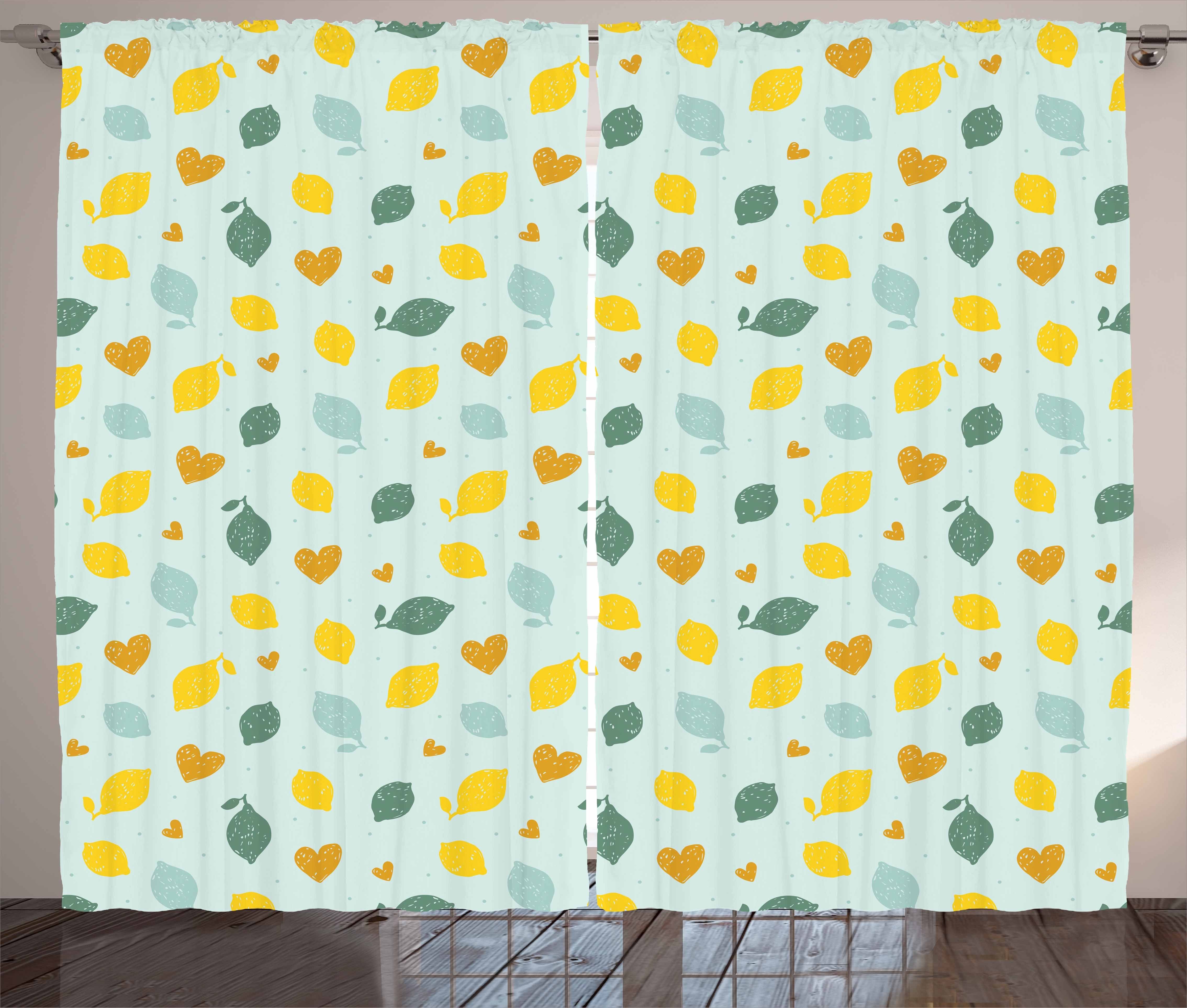 Gardine Schlafzimmer Kräuselband Vorhang mit Schlaufen und Haken, Abakuhaus, Zitronen Gekritzeltes Zitronen-Entwurf