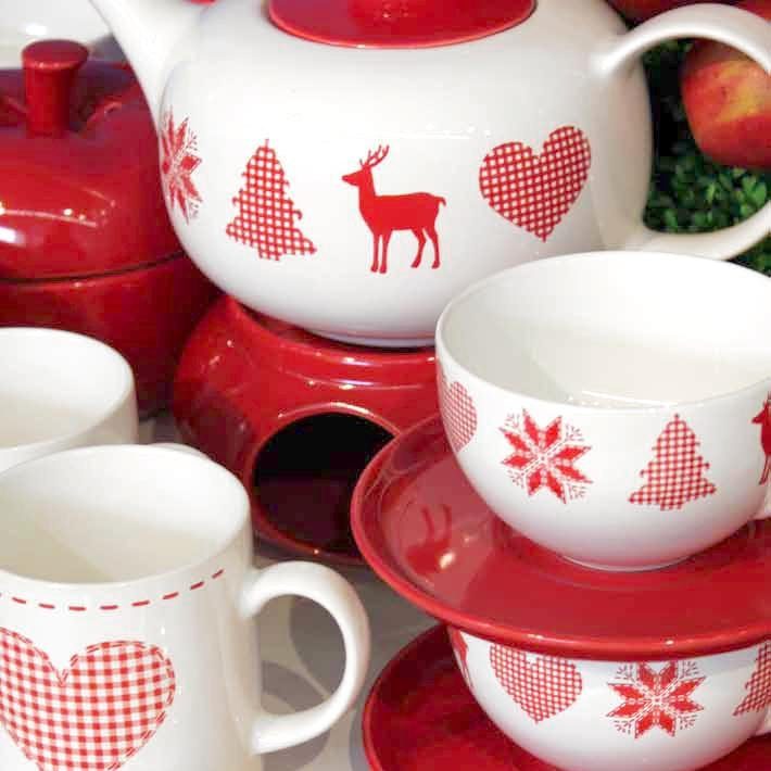 Keramik, Weihnachten Happymix Becher Friesland Rot Weihnachtsgeschirr, Porzellan L 0,28