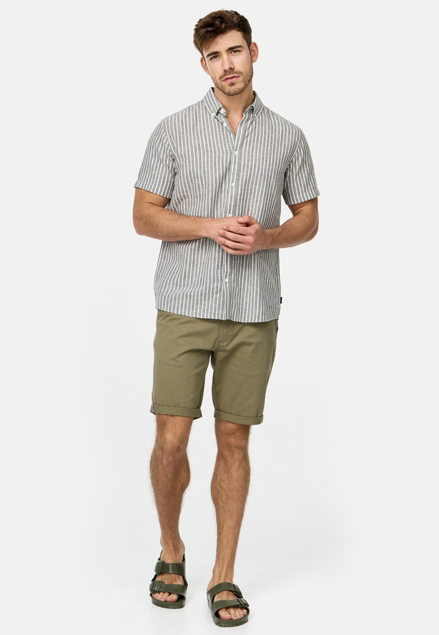 Indicode Kurzarmhemd Herren INBravida Herrenhemd Kurzarm aus einem leichtem Leinenmix, mit Button-Down-Kragen