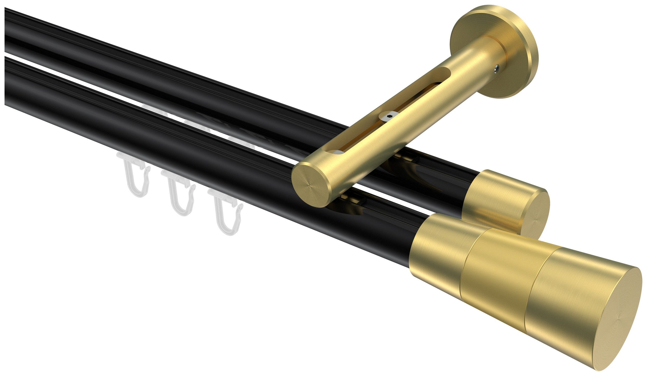 INTERDECO Innenlaufschiene Siteno Tanara, Ø 20 mm, 2-läufig, Fixmaß, kürzbar, Wandmontage, Aluminium, Schwarz / Messing-Optik / Bicolor