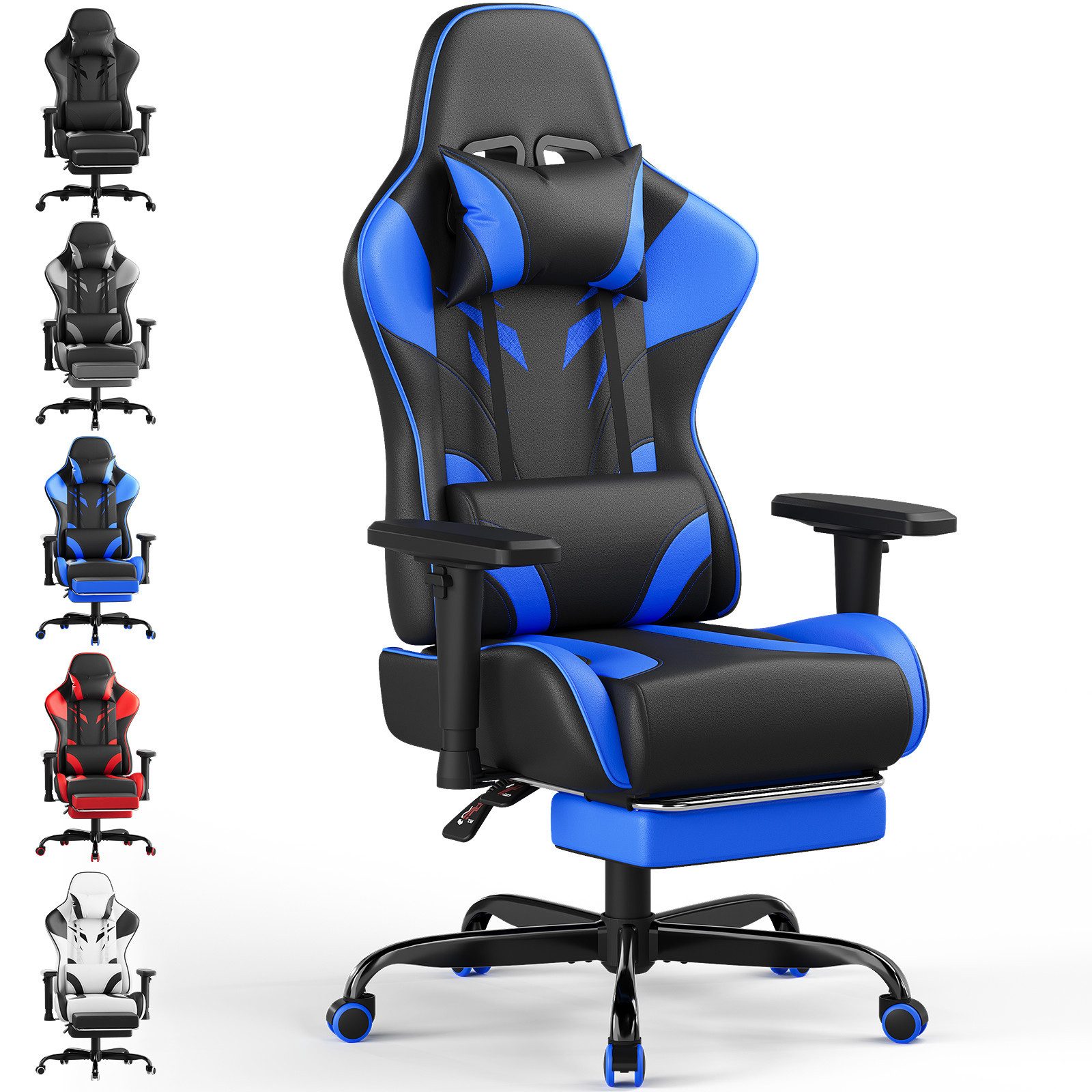 HOMALL Gaming-Stuhl Verstellbare Armlehnen,Kopfstütze,Lendenkissen,Fußstütze,Gaming Stuhl (Verstellbare Armlehnen, großzügig dimensioniertes Sitzkissen, ergonomisch geformte, bequeme Rückenlehne), Ergonomischer Bürostuhl,Kopfstütze und Lendenstütze