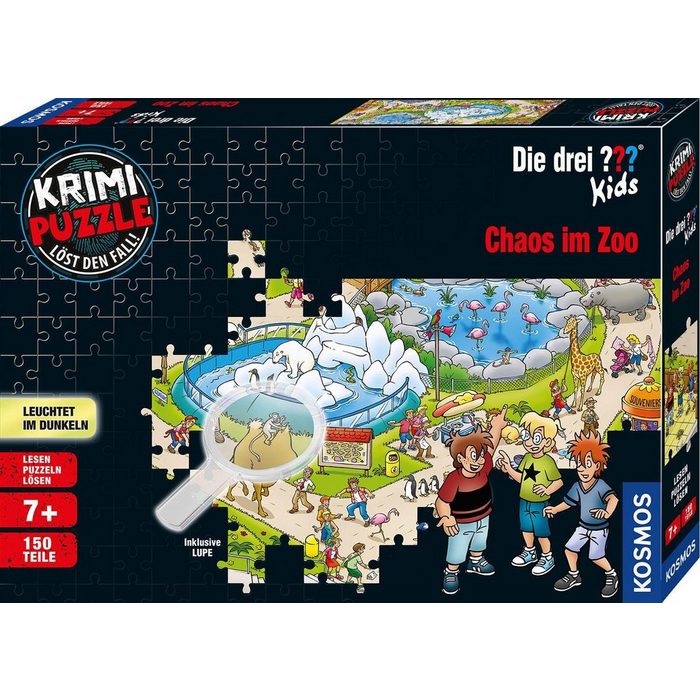 Kosmos Puzzle »Krimipuzzle Die drei ??? Kids Chaos im Zoo« 150 Puzzleteile leuchtet im Dunkeln Made in Germany