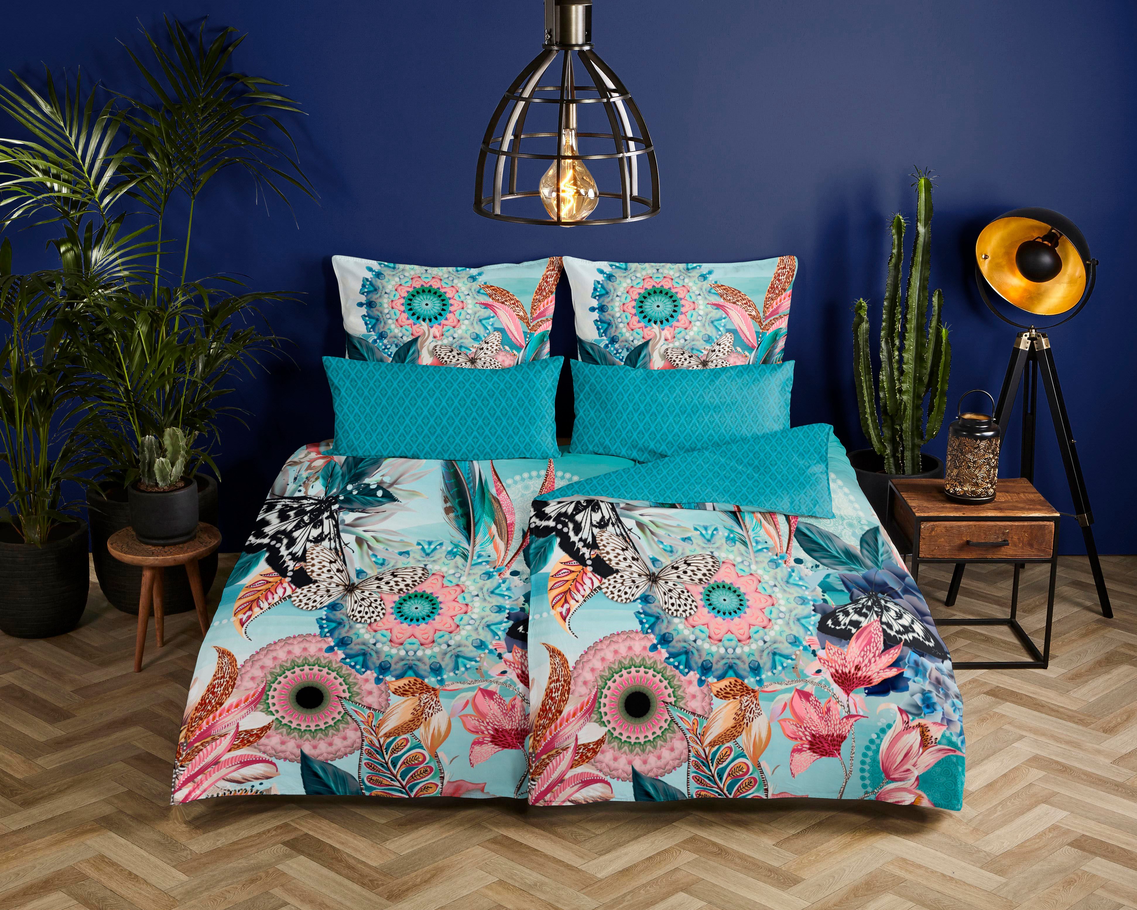 hip Wendebettwäsche MAXIMILIAN, Satin, 2 teilig, Mako-Satin, 135x200, Reißverschluss, Wendeoptik, Mandala, Türkis