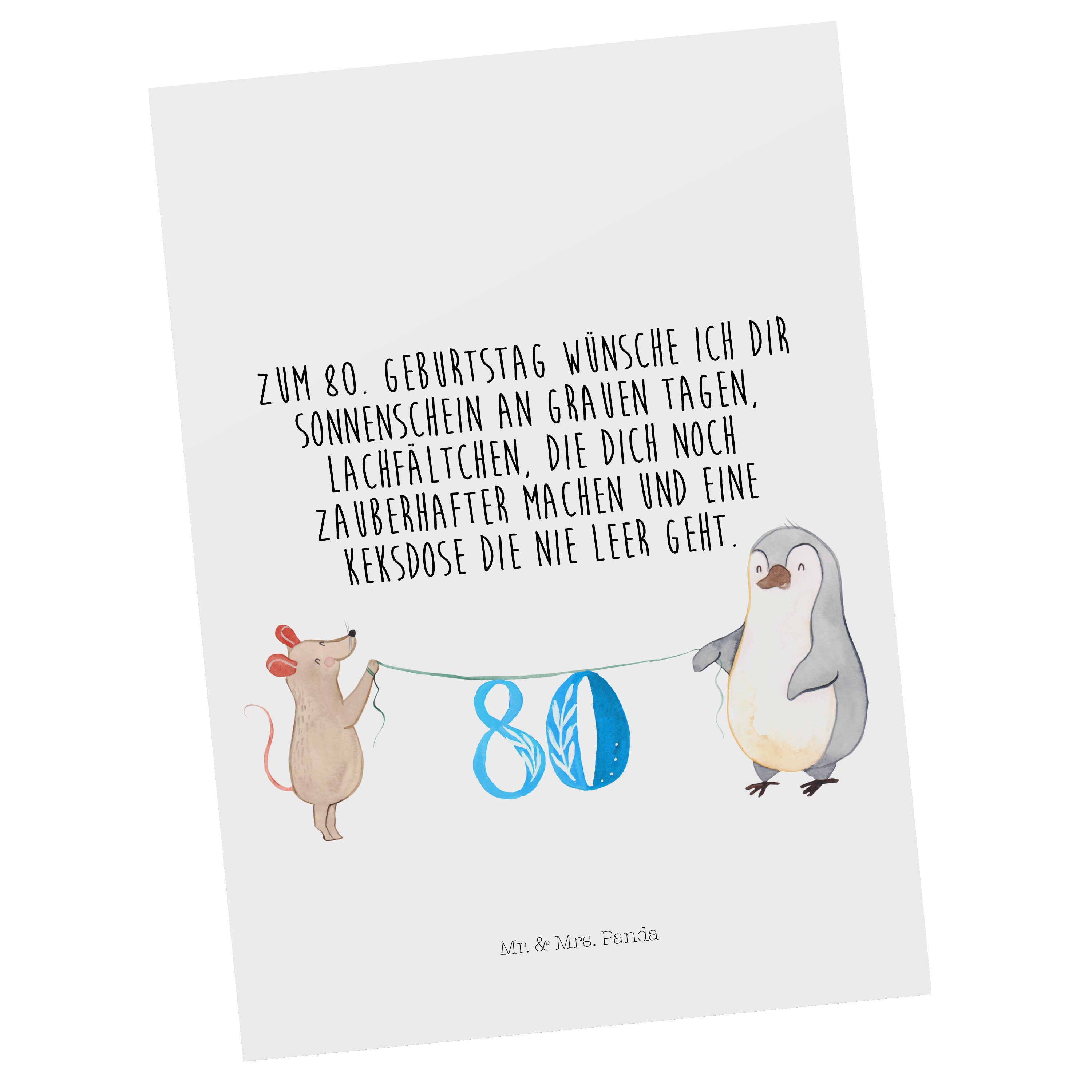 Mr. & Mrs. Panda Postkarte 80. Geburtstag Maus Pinguin - Weiß - Geschenk, Ansichtskarte, Einladu
