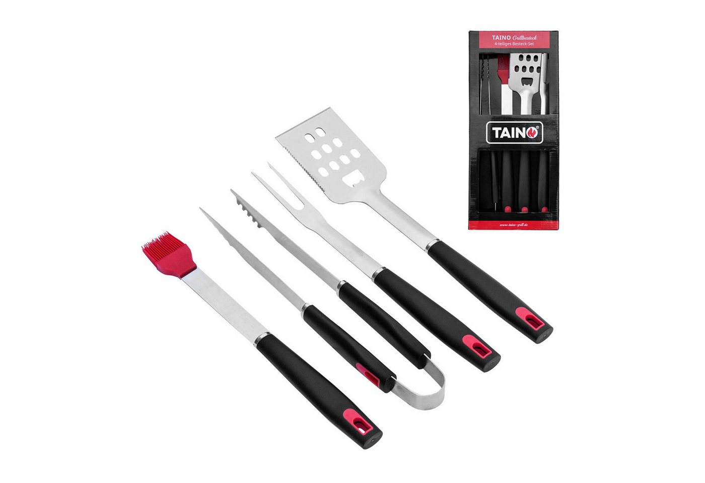 TAINO Grillbesteck-Set, (Set, 4 tlg., Grillzubehör), aus Edelstahl, robust, inkl. Silikonpinsel zum Marinieren