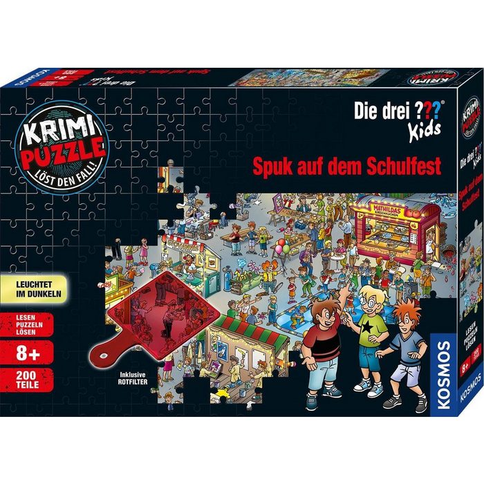 Kosmos Puzzle »Krimipuzzle Die drei ??? Kids 200 Teile / Spuk auf dem Schulfest« 200 Puzzleteile leuchtet im Dunkeln Made in Germany