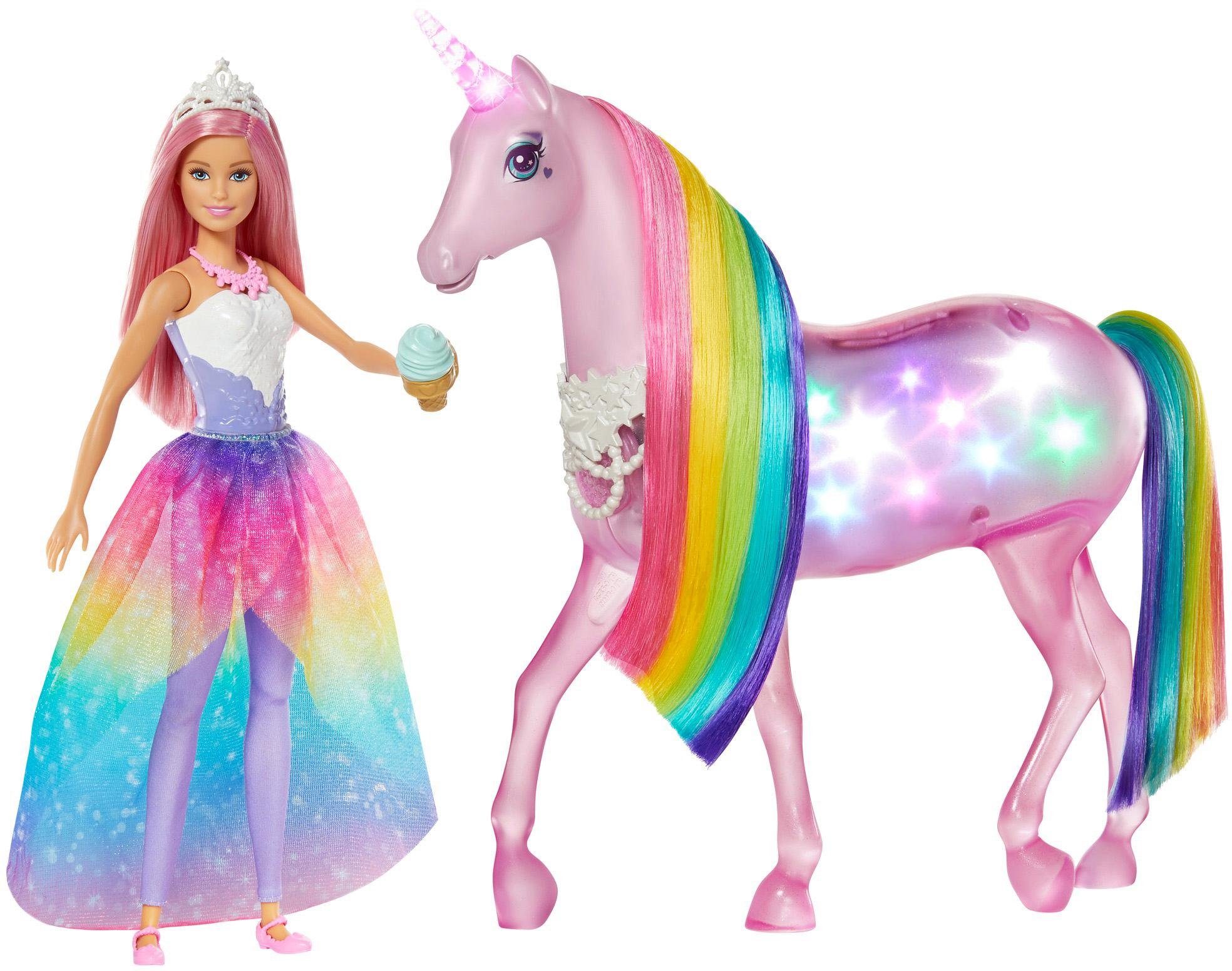 Image of Barbie Anziehpuppe »Dreamtopia Magisches Zauberlicht Einhorn mit Puppe«