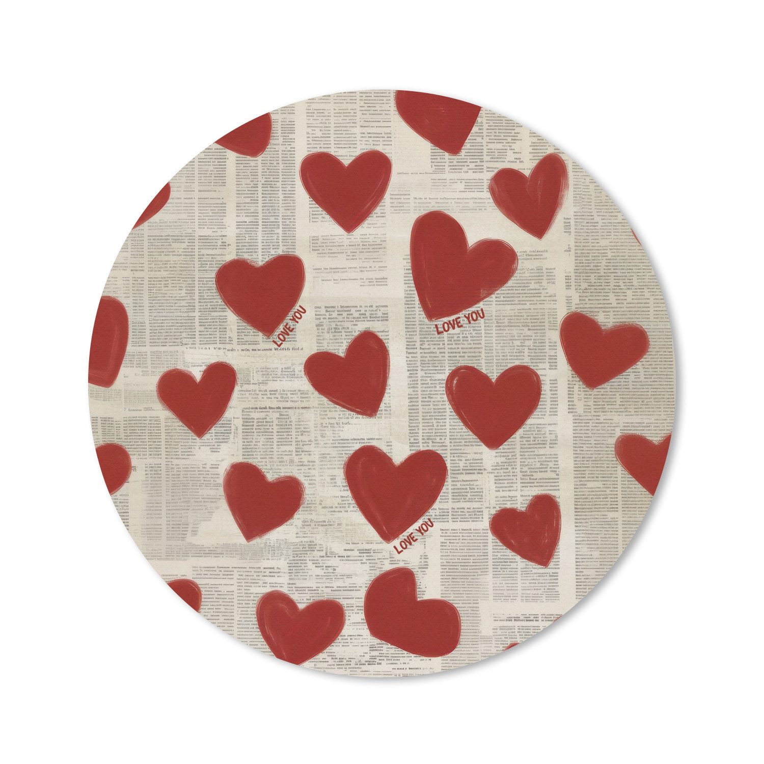 MuchoWow Mauspad Herzen - Zeitung - Loveyou (1-St), Büro für Tastatur und Maus, Mousepad Gaming, Rund 20x20 cm