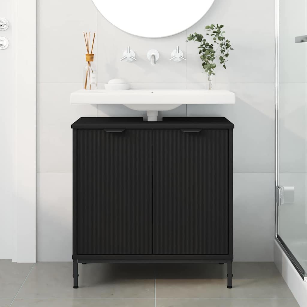 vidaXL Badezimmerspiegelschrank Waschbeckenschrank Schwarz 60,5 x 33,5 x 61 cm Holzwerkstoff (1-St) – Bild 4 von 5