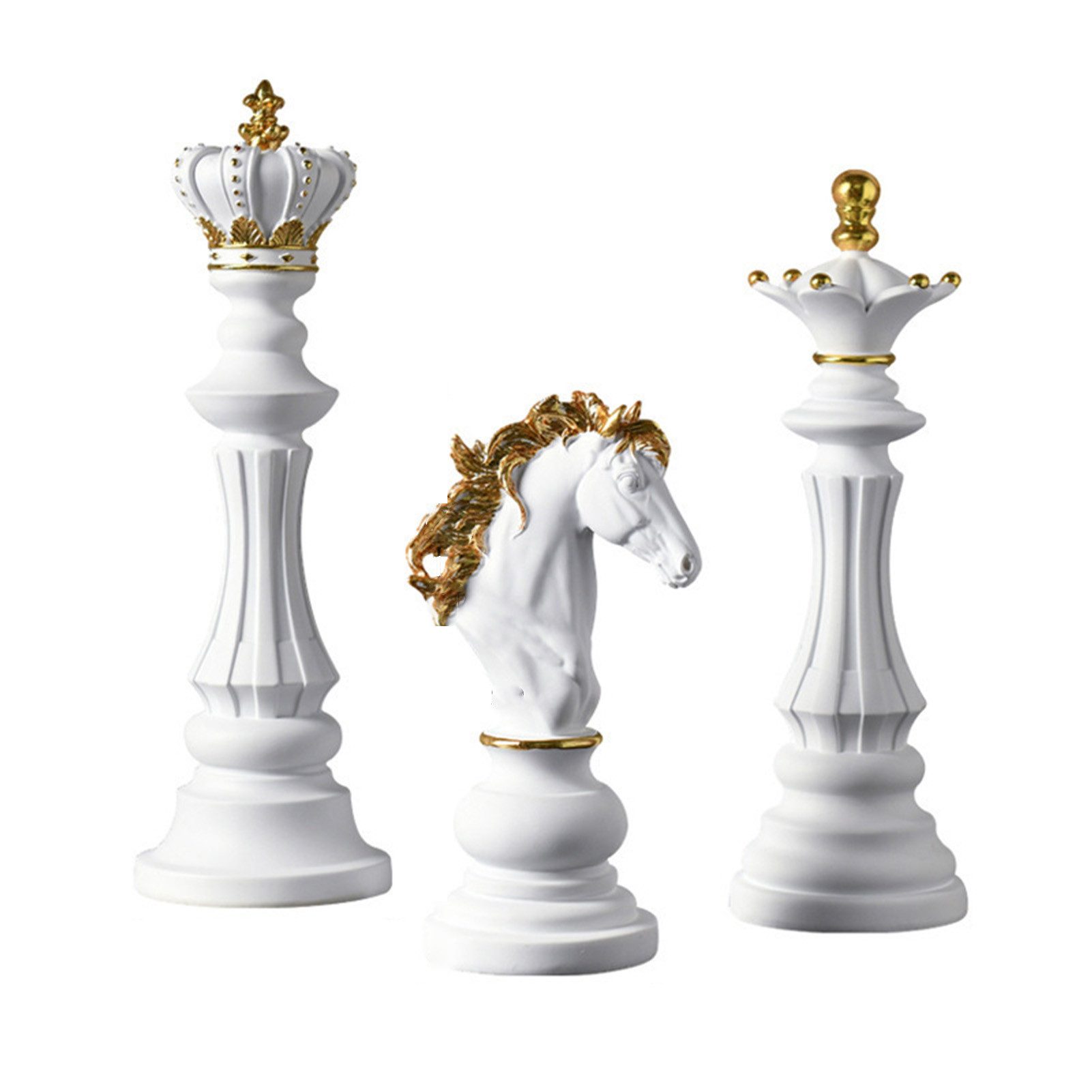 Jumpeak Skulptur skulptur deko,Skulpturen,Schachfiguren,Dreiteiliges Schachset (König, Königin und Springer Schachspiel (3-teilig), Harzdekoration,dekoration wohnzimmer,dekoration schlafzimmer,2 Цвета(ов)