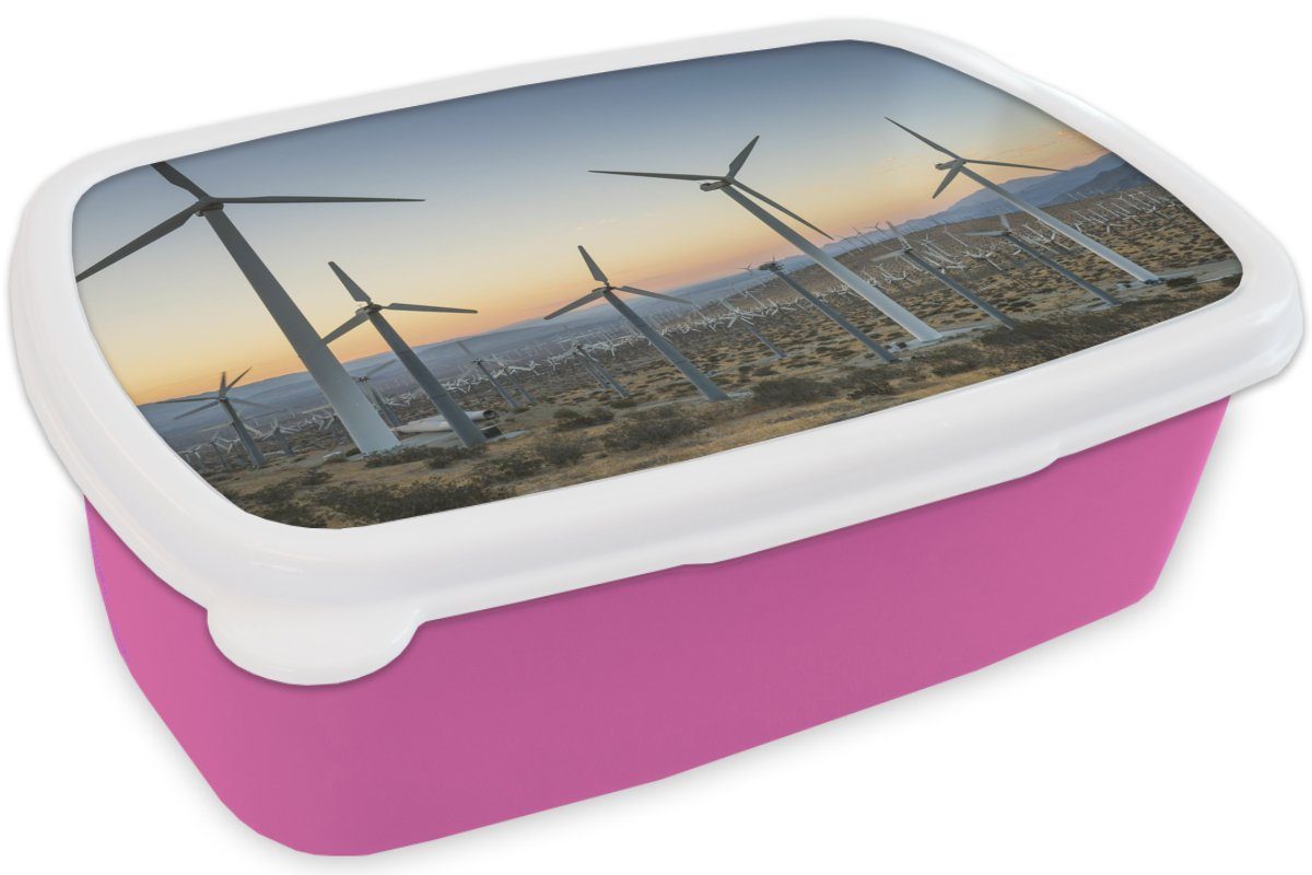 Windrad, - (2-tlg), Sonne Lunchbox Snackbox, Amerika Erwachsene, Kinder, - MuchoWow Kunststoff Mädchen, rosa Brotdose für Kunststoff, Brotbox