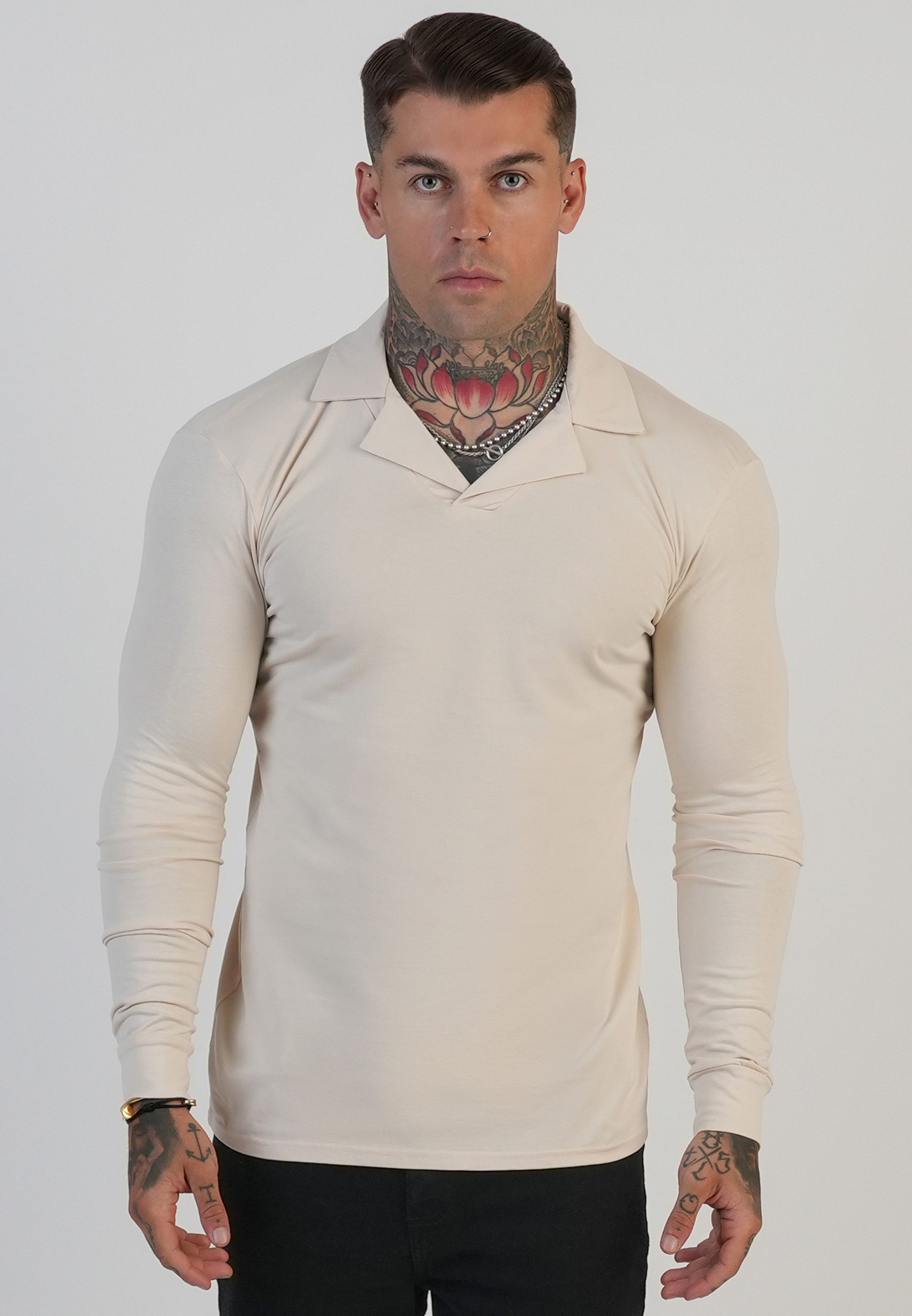 T-Shirt SikSilk Herren LS Revere Polo-T-Shirt