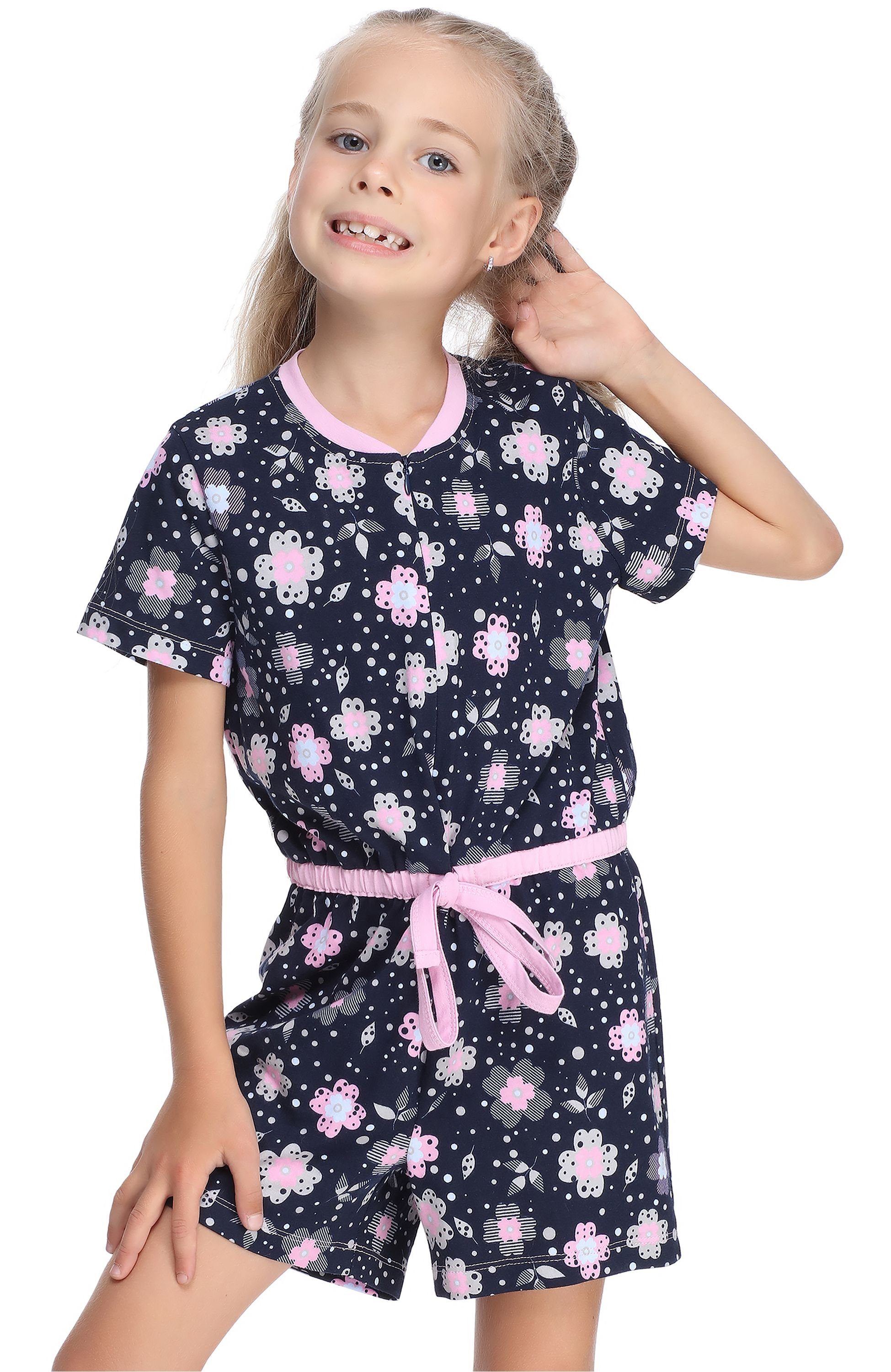 MS10-267 Short Schlafanzug Mädchen Style Merry Schlafanzug Overall Marine/Blumen