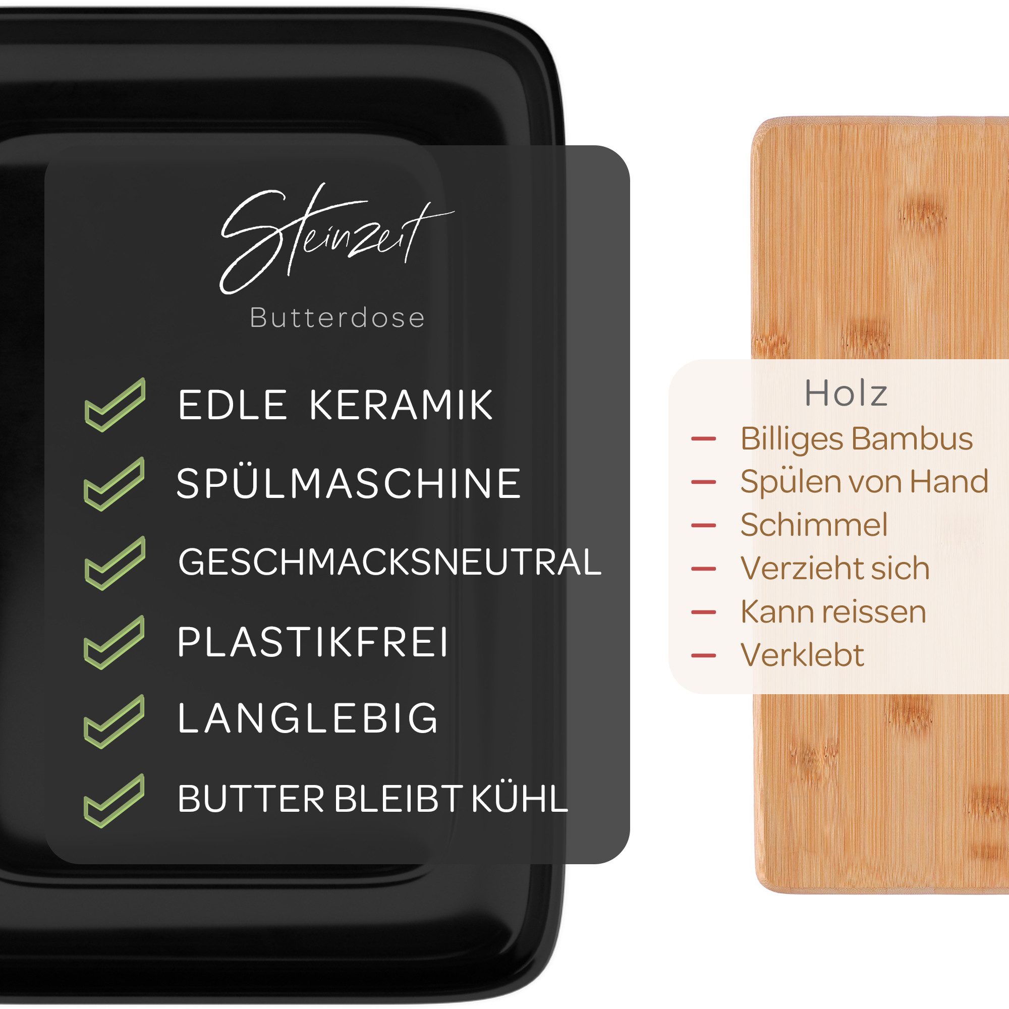 Steinzeit Butterdose Butterdose - Butterdose Keramik für alle gängigen Butter (250gr), Butterglocke mit einzigartigem Design und Spülmaschinengeeignet