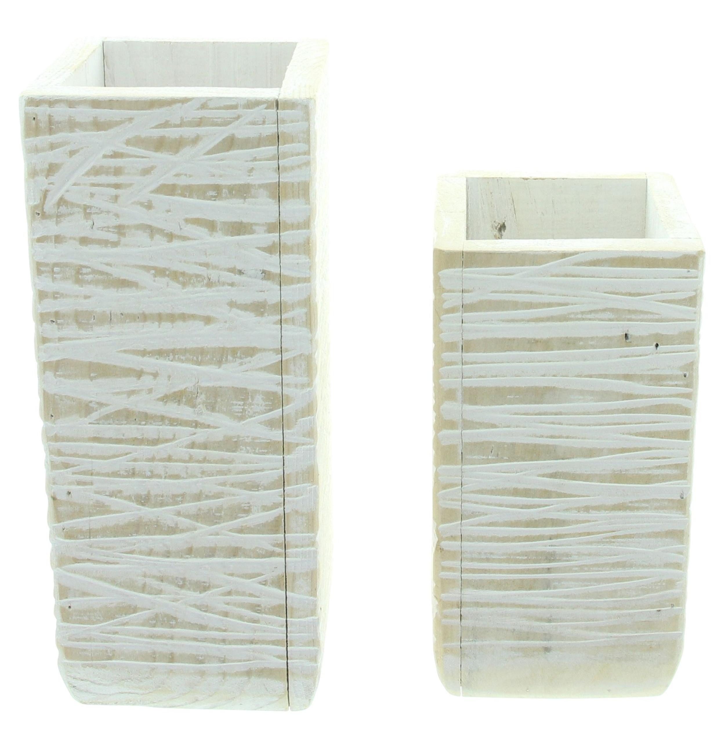 Dekovase 2x Dekovase White Shabby recyceltes Holz 23+30cm