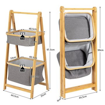 COSTWAY Badregal, mit 2 Wäschekörbe, klappbar, Bambus, 44,5x35x97,5cm