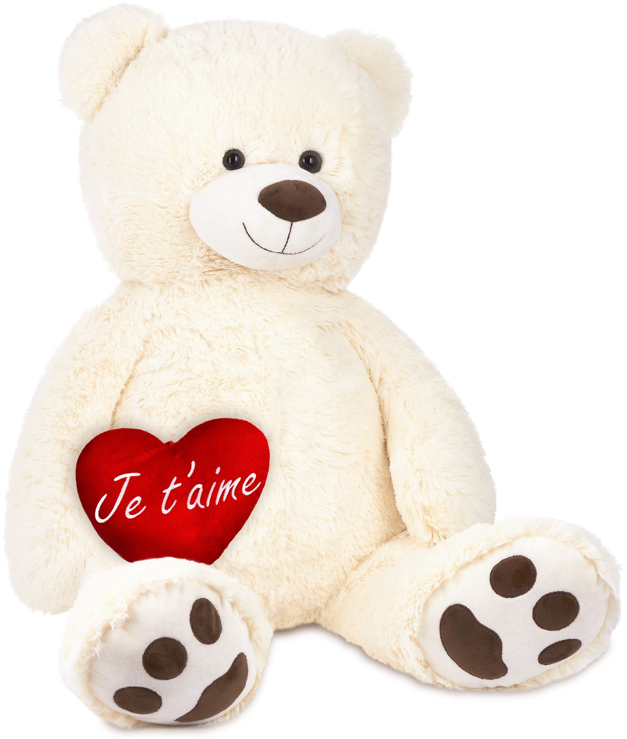 BRUBAKER Kuscheltier XXL Teddybär 100 cm mit Je t'aime Herz (1-St), großer Teddy Bär, Stofftier Plüschtier