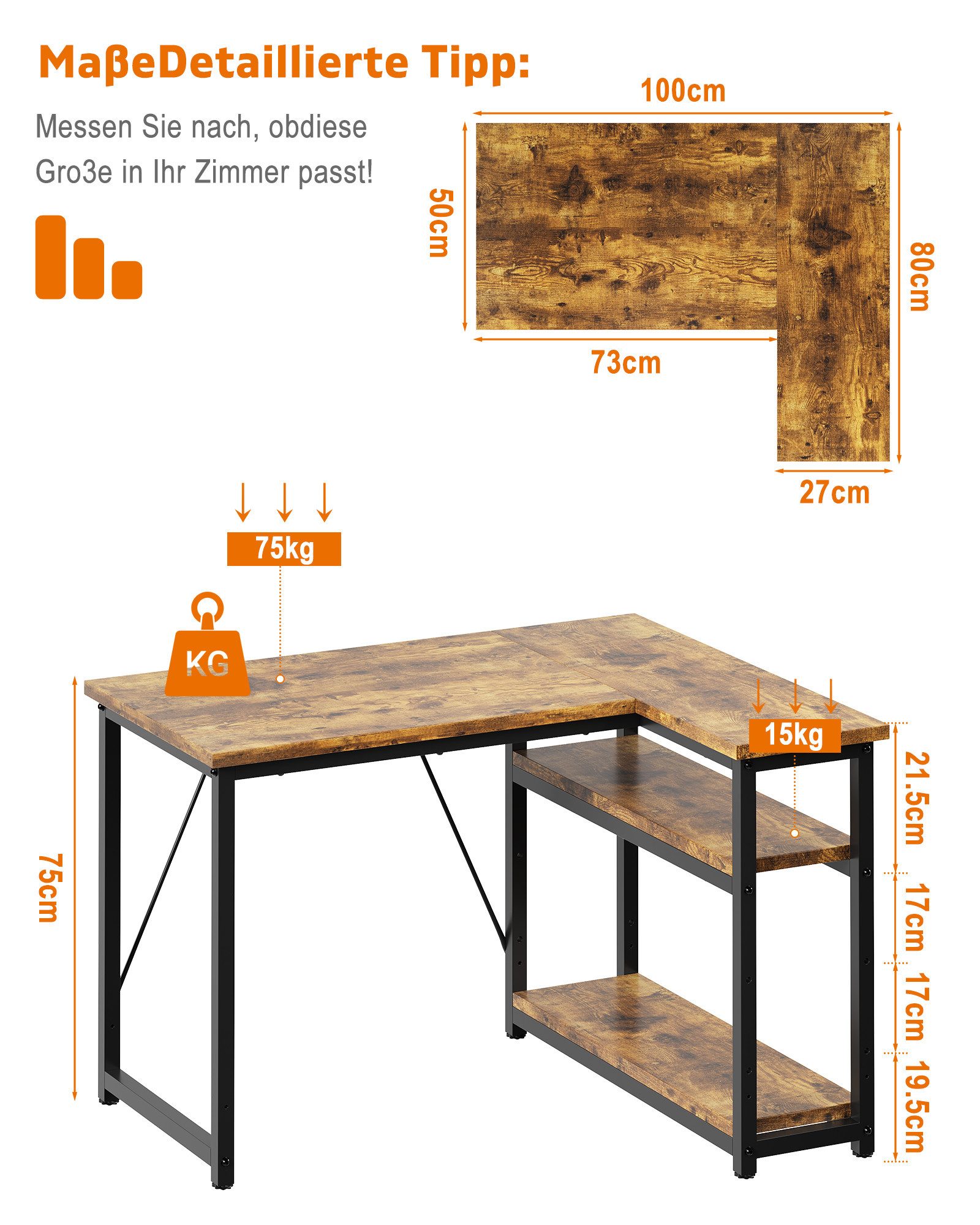HOMALL Eckschreibtisch 100/120L Form mit Ablagefächern, 2 Tier DIY Lagerregalen Computertisch (L-formiger Schreibtischumit Regal,100/120/140/160cm,Geeignet fur Burotisch, Arbeitszimmer, Schlafzimmer), Schreibtisch,PC Tisch,Heimbüro