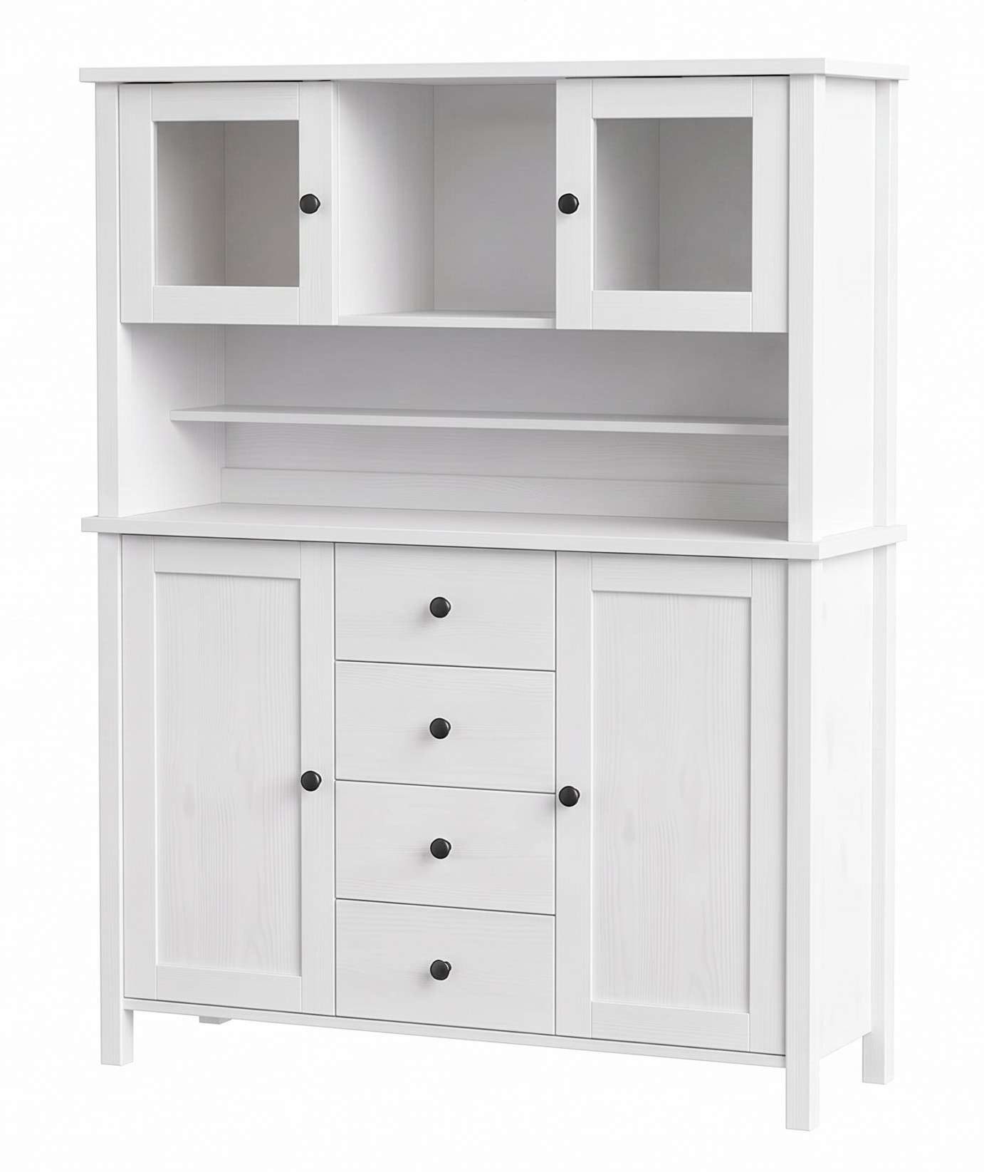 OTTO home Buffet Mikkeli Küchenbuffet mit 2 Glastüren, Metallgriffe (B/T/H: 127/39/160 cm) aus massiver FSC®-zertifizierter Kiefer, moderner Landhausstil