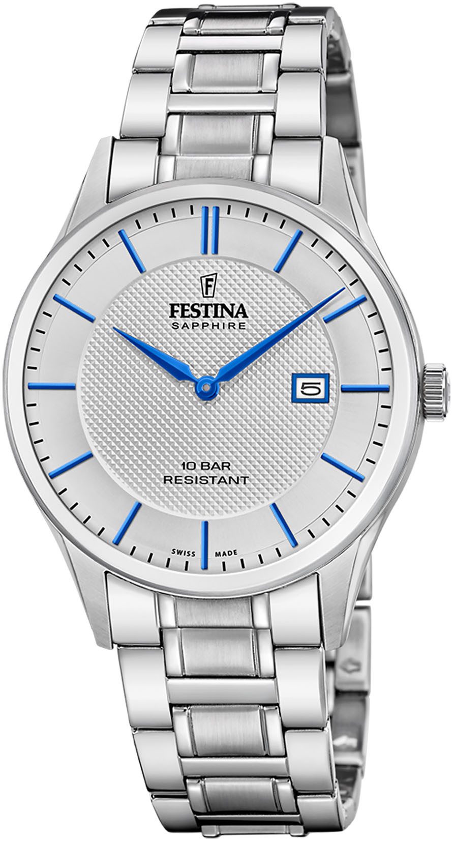 Festina Quarzuhr F20067/3, Armbanduhr, Damenuhr, Herrenuhr, Swiss Made, Edelstahlarmband, Datum