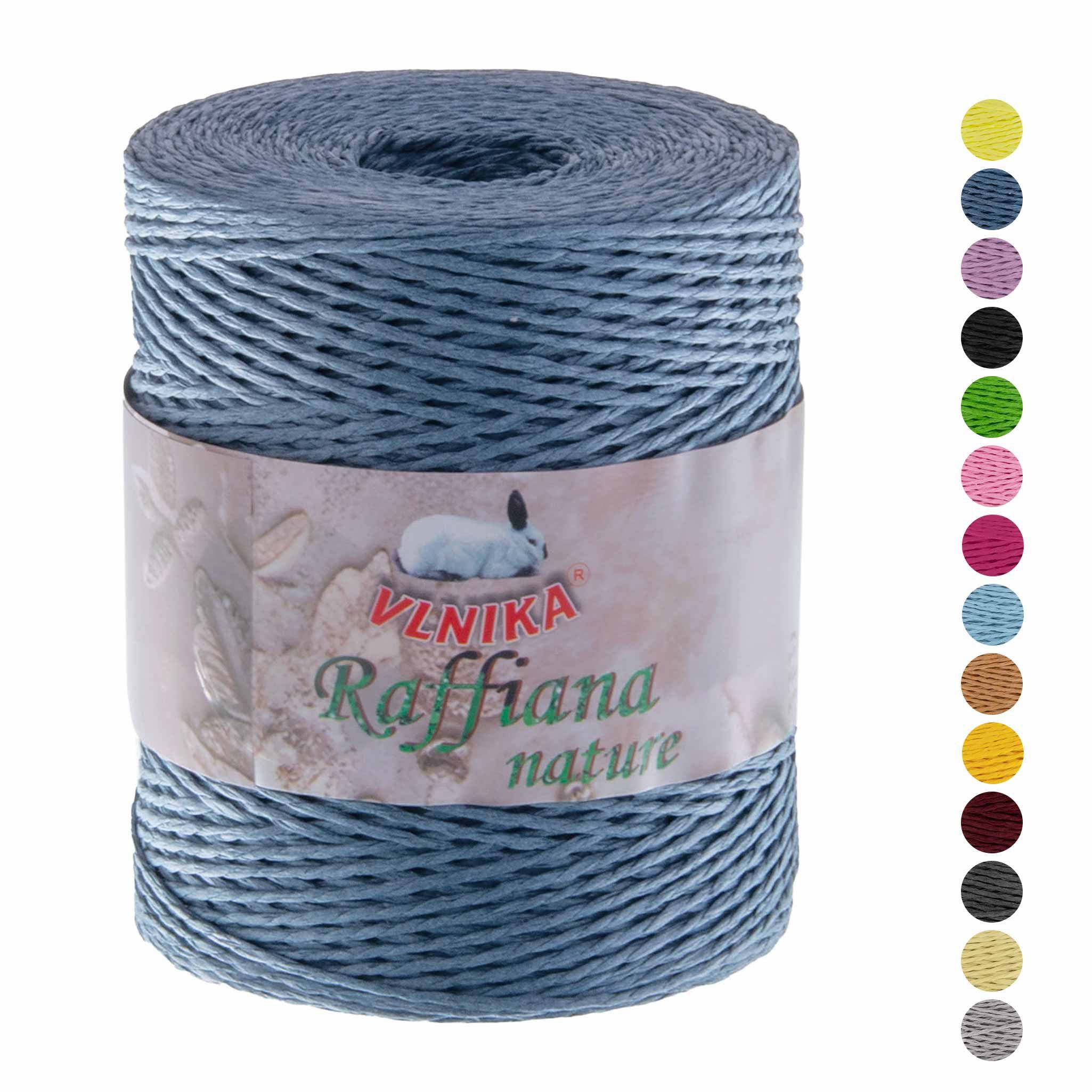 VLNIKA 200g Papiergarn Raffiana Nature zum Häkeln Bastband Farbwahl Häkelwolle, 330 m (Einzelknäuel), jeansblau
