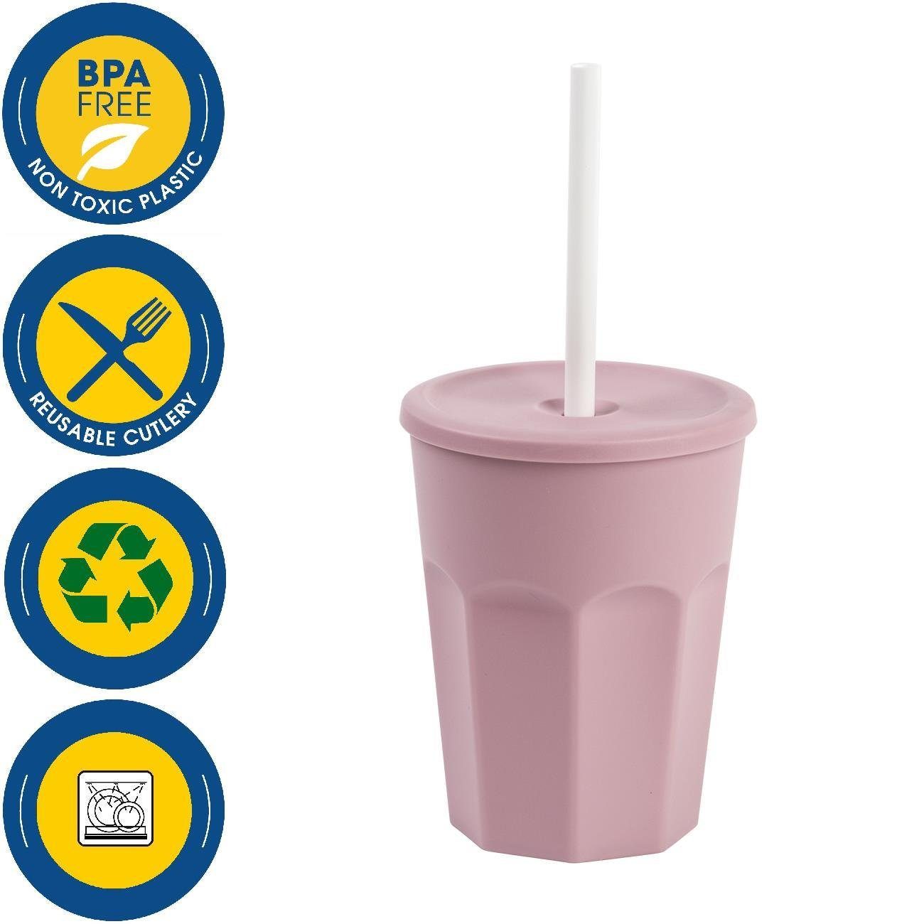 Engelland Becher Wiederverwendbare und Rosa spülmaschinengeeignet, mit 0,25 Kunststoff, Deckel BPA-frei, Temperaturbeständig lebensmittelecht, Liter, Plastikbecher Strohhalm