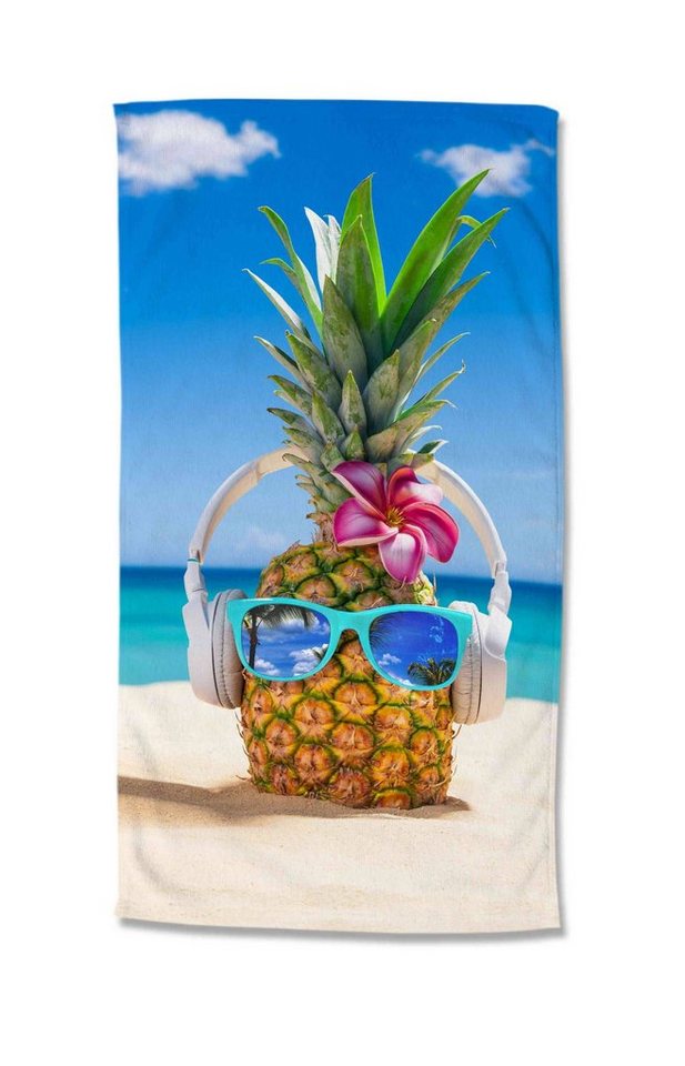 GMD Living Strandtuch PINEAPPLE, Motiv: Ananas auf der Vorderseite und  weiße Rückseite