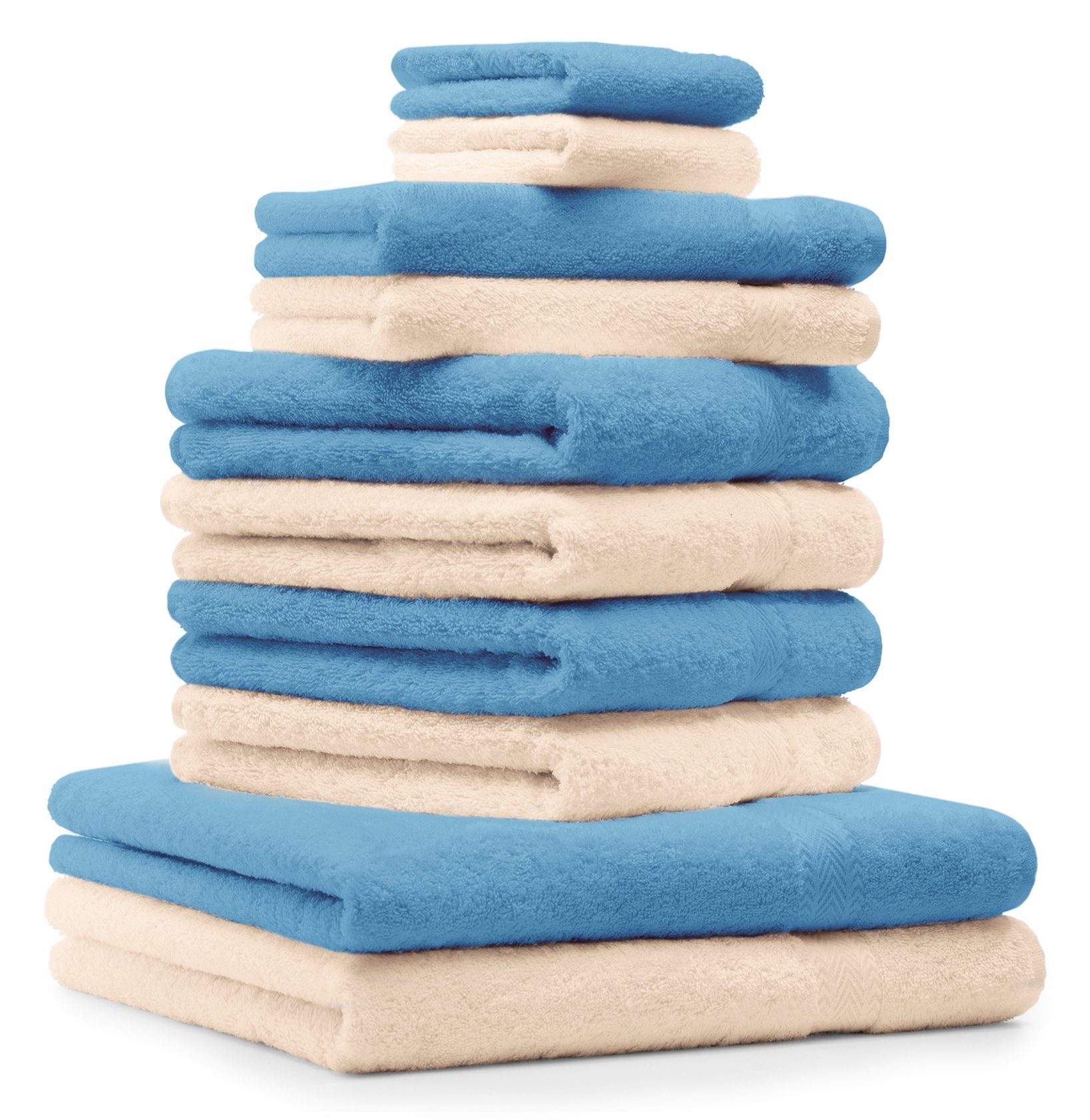 Betz Set Handtuch Handtuch-Set 10-tlg), (Set, strapazierfähig saugstark 100% & Hell Blau, Baumwolle, und Farbe Beige Premium 10-TLG.