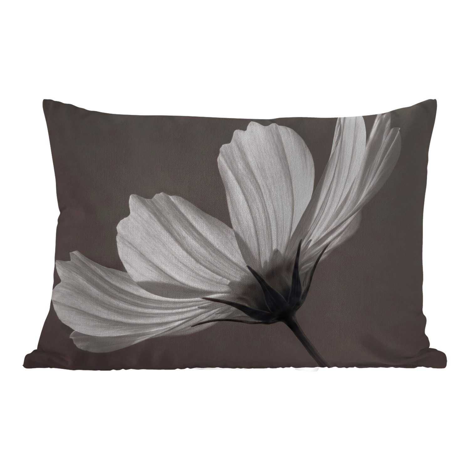 MuchoWow Dekokissen Blume - Minimalistisch - Schwarz - Weiß, Outdoor-Dekorationskissen, Kissen, Kissenbezug, 50x30 cm
