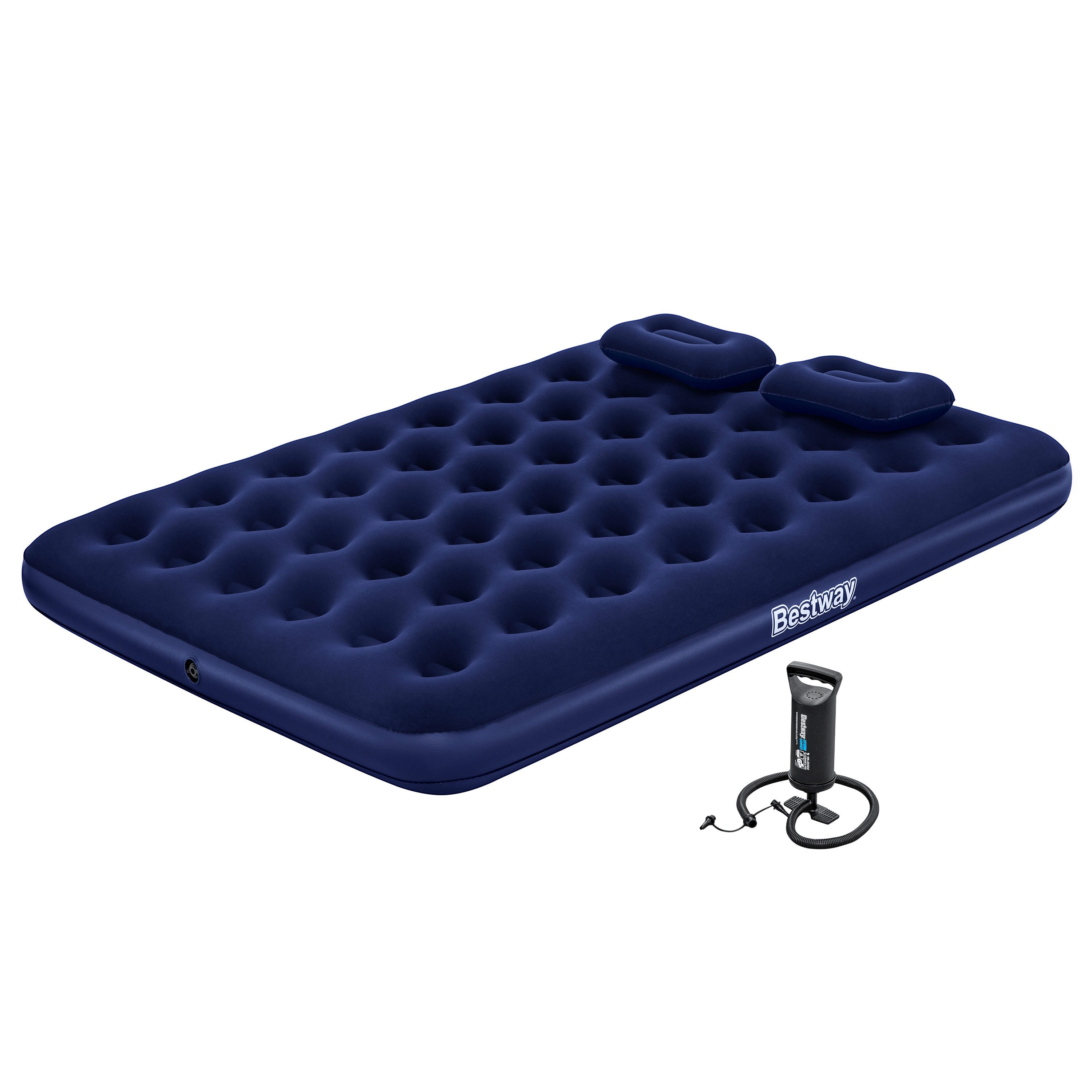 Bestway Luftbett 203 x 152 x 22 cm, (Packung, 1-tlg., Inkl. Handpumpe, 2 aufblasbare Kopfkissen), Ideal für den Innen- und Außengebrauch