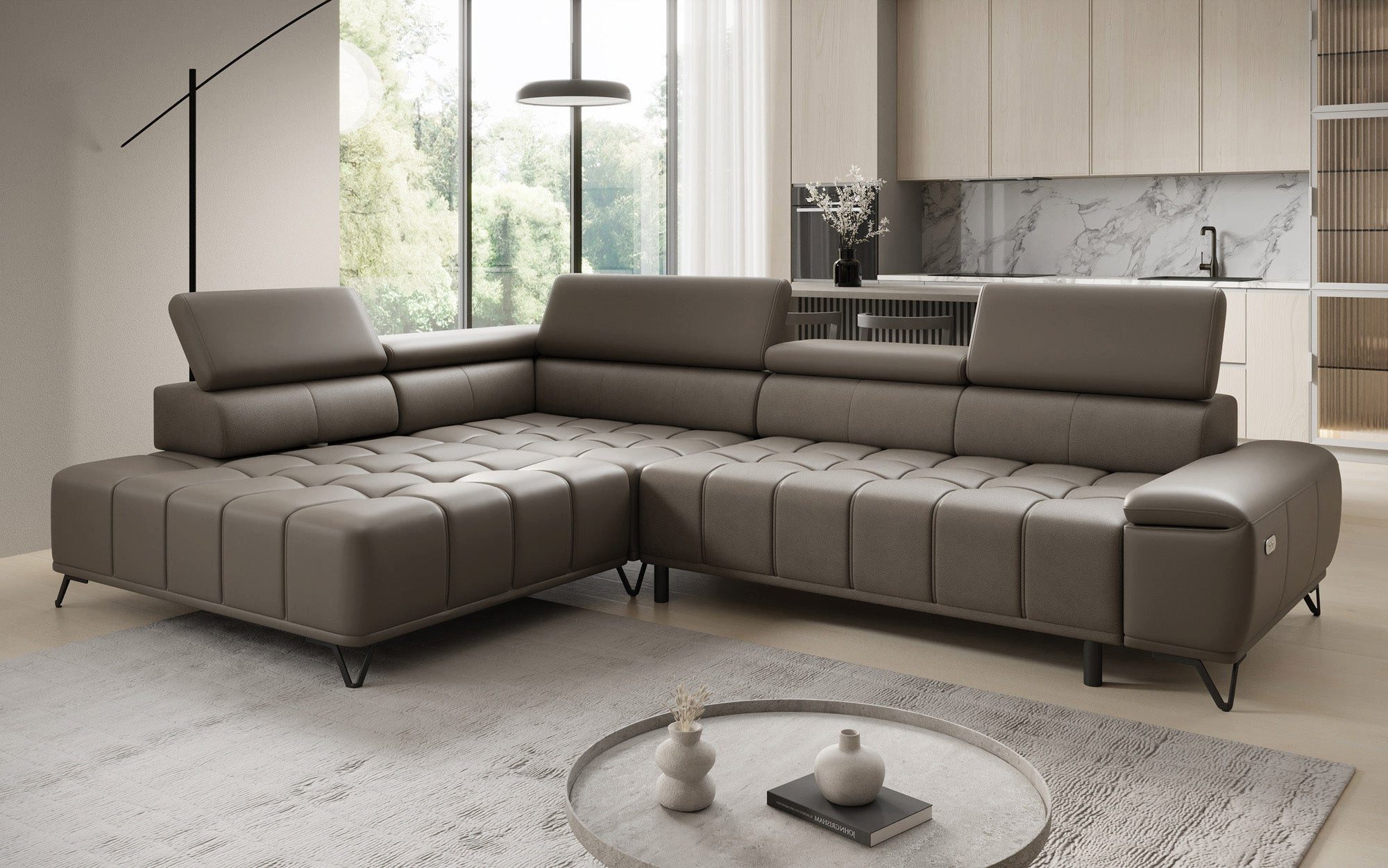 Luxusbetten24 Schlafsofa Designer L Sofa Selora in Echtleder, mit elektrischer Schlaffunktion und verstellbarerer Rückenlehne